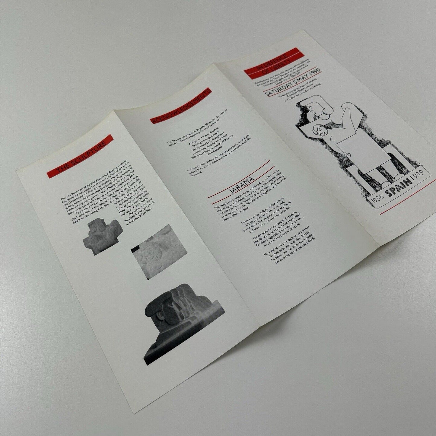 Leaflet for In Defence of Liberty Reading International Brigade Memorial Spanish War | Eric Stanford, 1990
