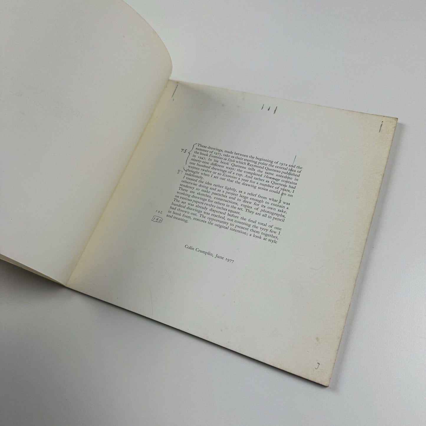 Hommage à Queneau – Colin Crumplin, 1977 | Marked up proof copy