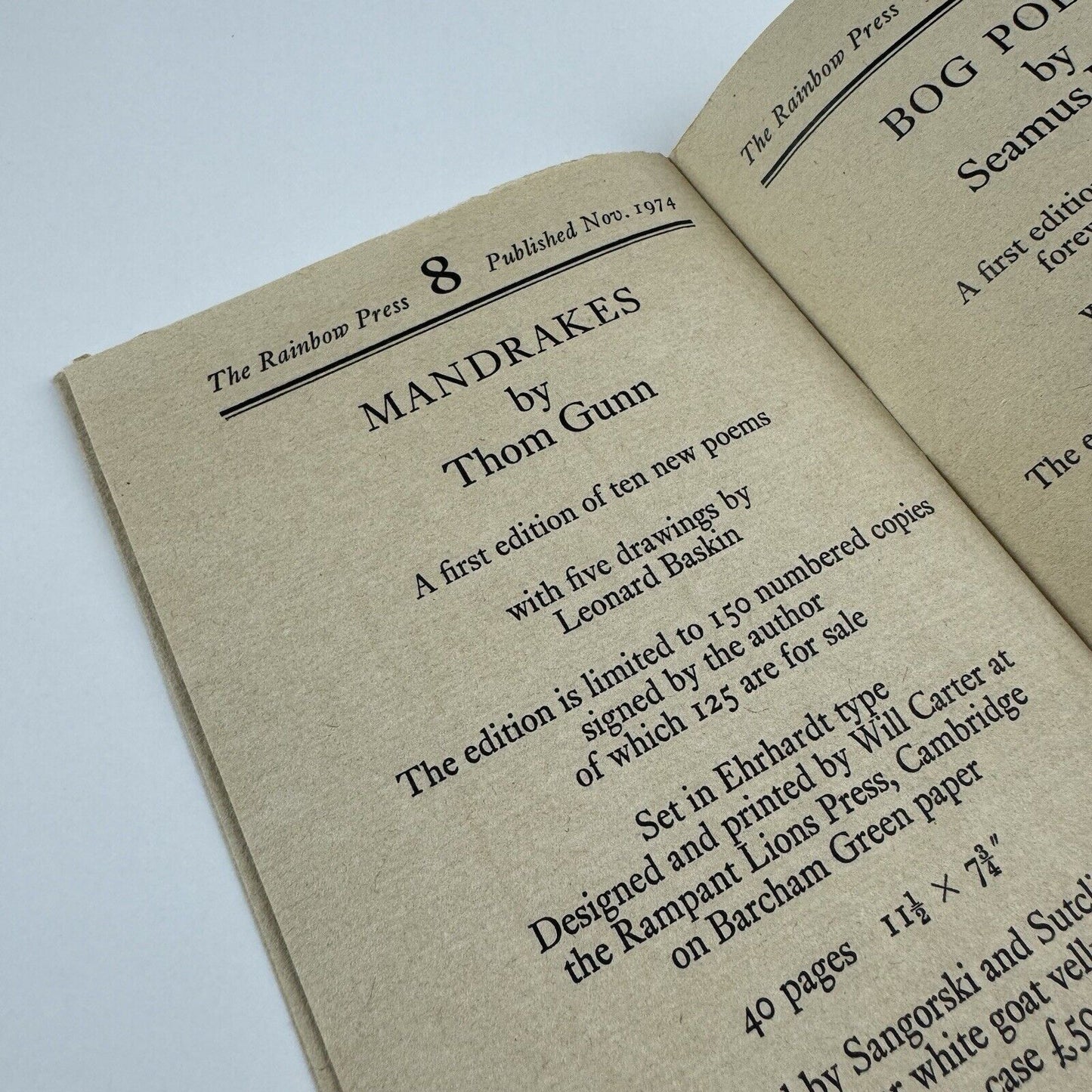 Leaflet for The Rainbow Press | The first 10 publications 1970-1977 | The John Robert Press | includes Ted Hughes, Sylvia Plath
