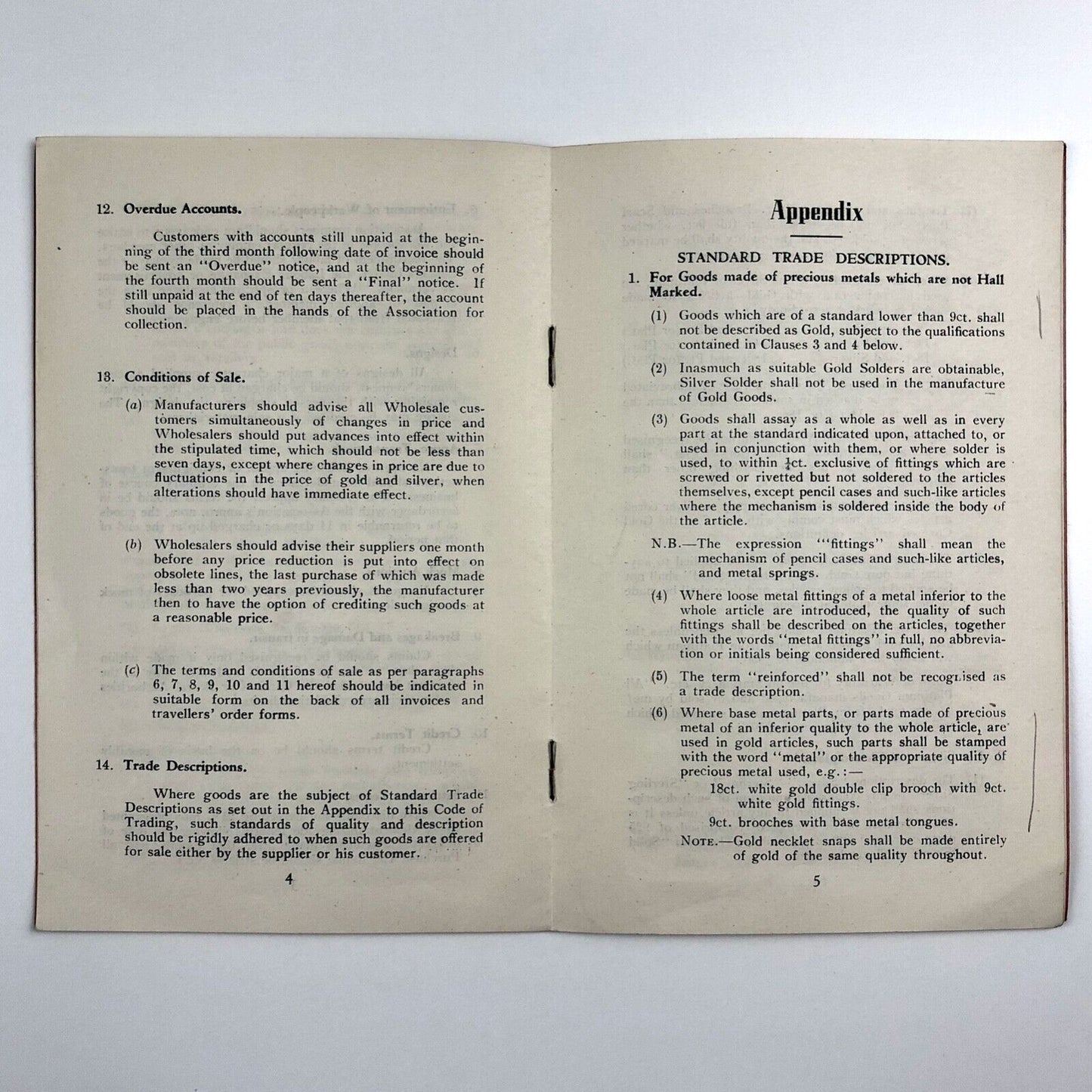 BJA Code Of Trading – Birmingham Jewellers' & Silversmiths' Association booklet