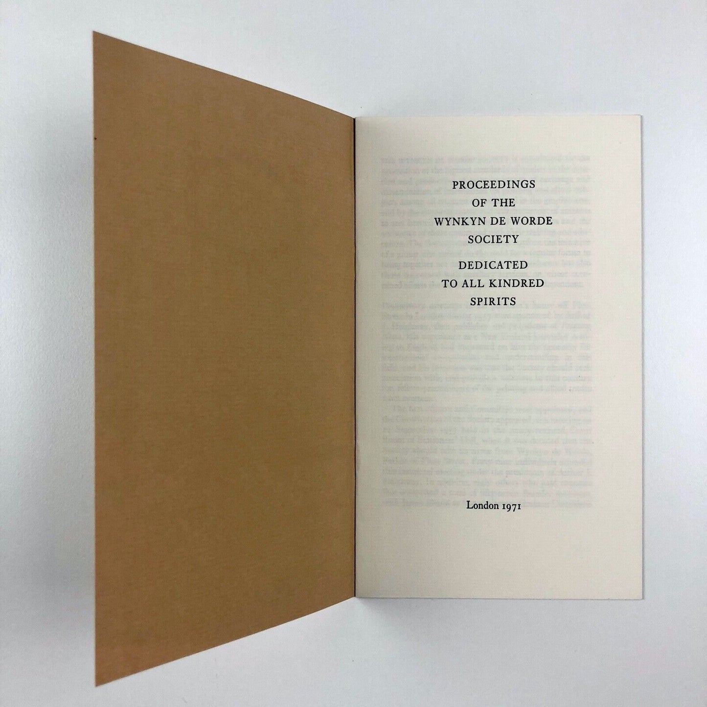 Proceedings of the Wynkyn de Worde Society booklet | London, 1971