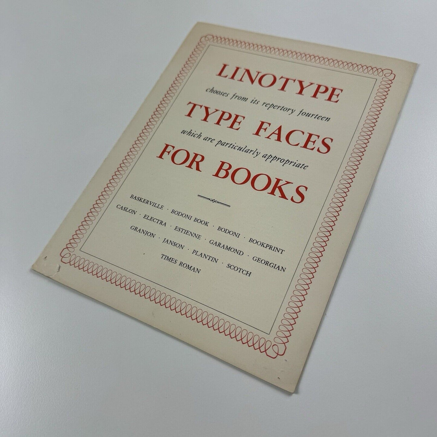 Type specimen broadsheet | Linotype Type Faces for Books | Undated
