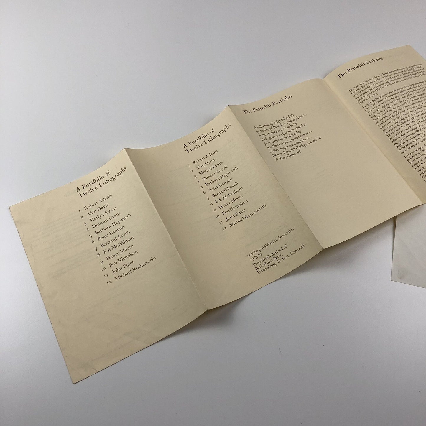 Leaflet – A Portfolio of Twelve Lithographs | Penwith Galleries, November 1973
