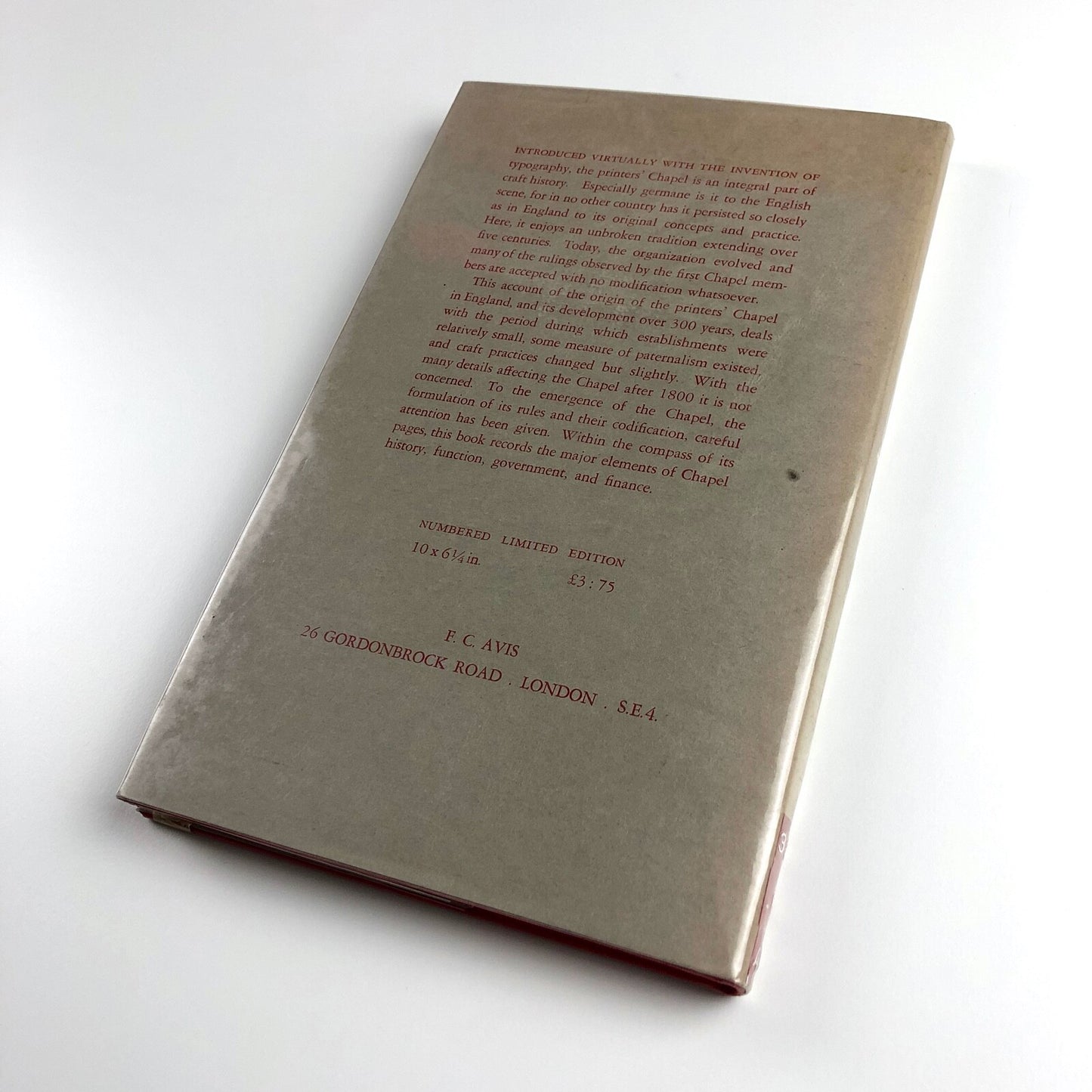 The Early Printers' Chapel in England by F C Avis | Limited edition 1971