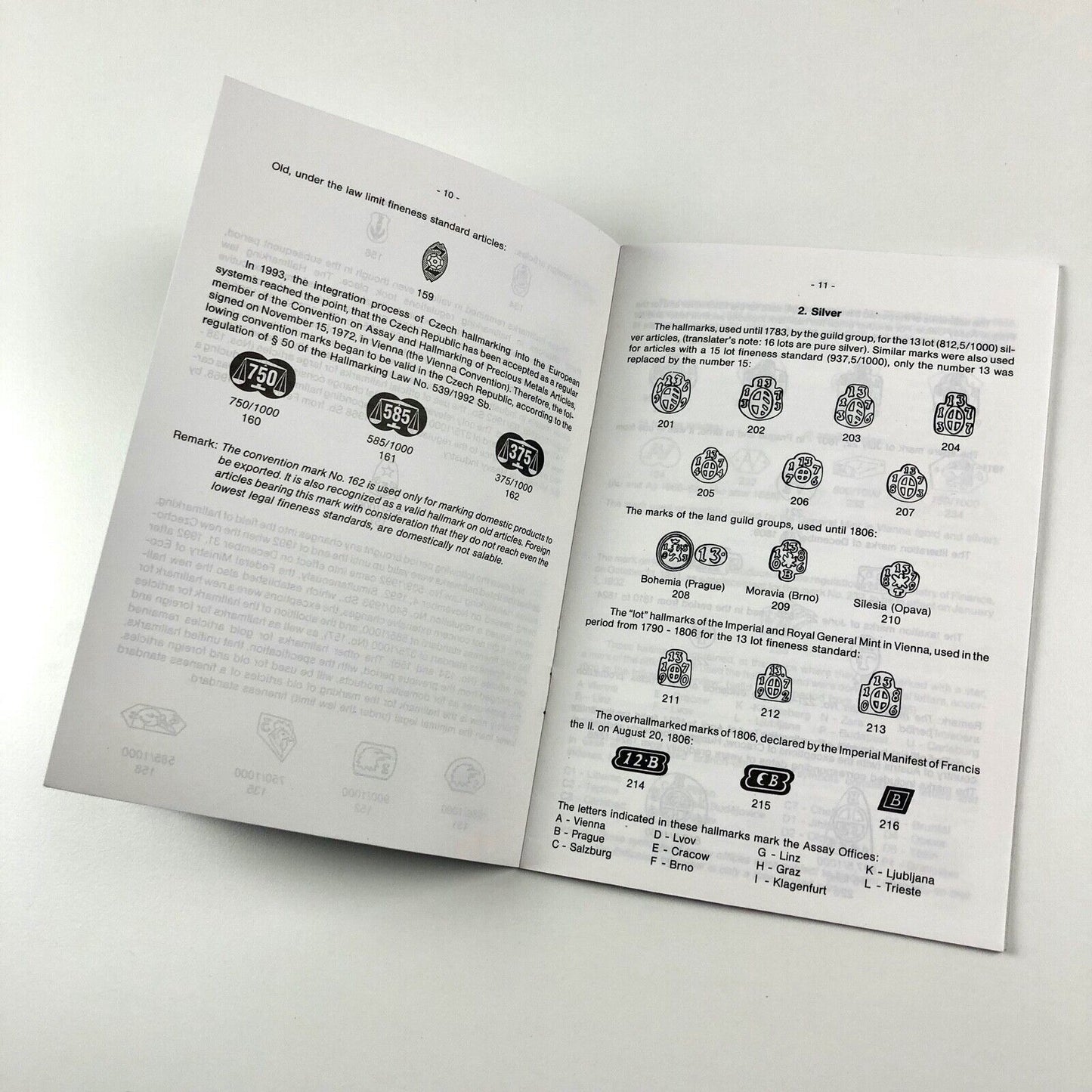 Assay Office List of Hallmarks Valid in the Czech Republic | Prague, 1993