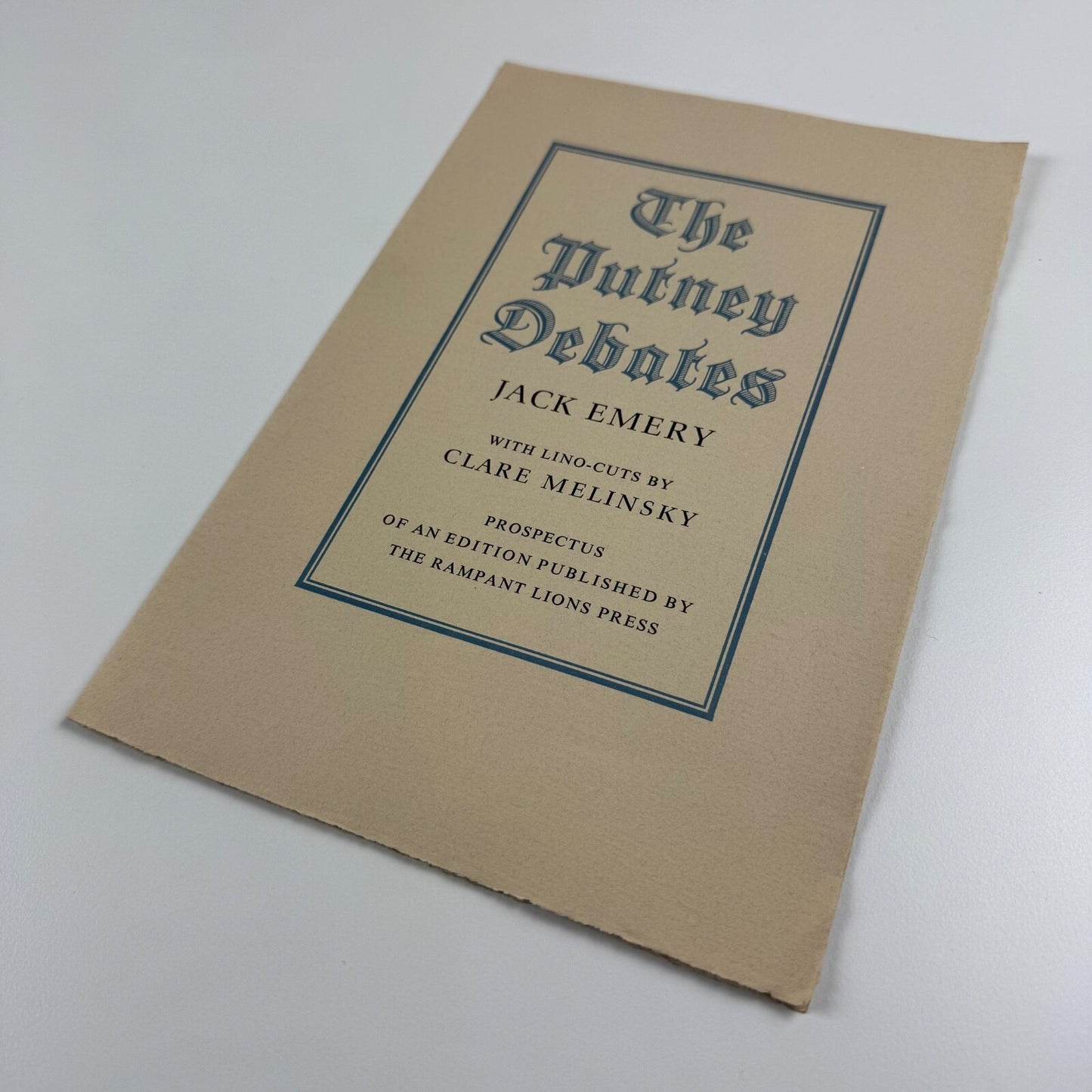 Prospectus for The Putney Debates by Jack Emery. Lino-cuts by Clare Melinsky | The Rampant Lions Press