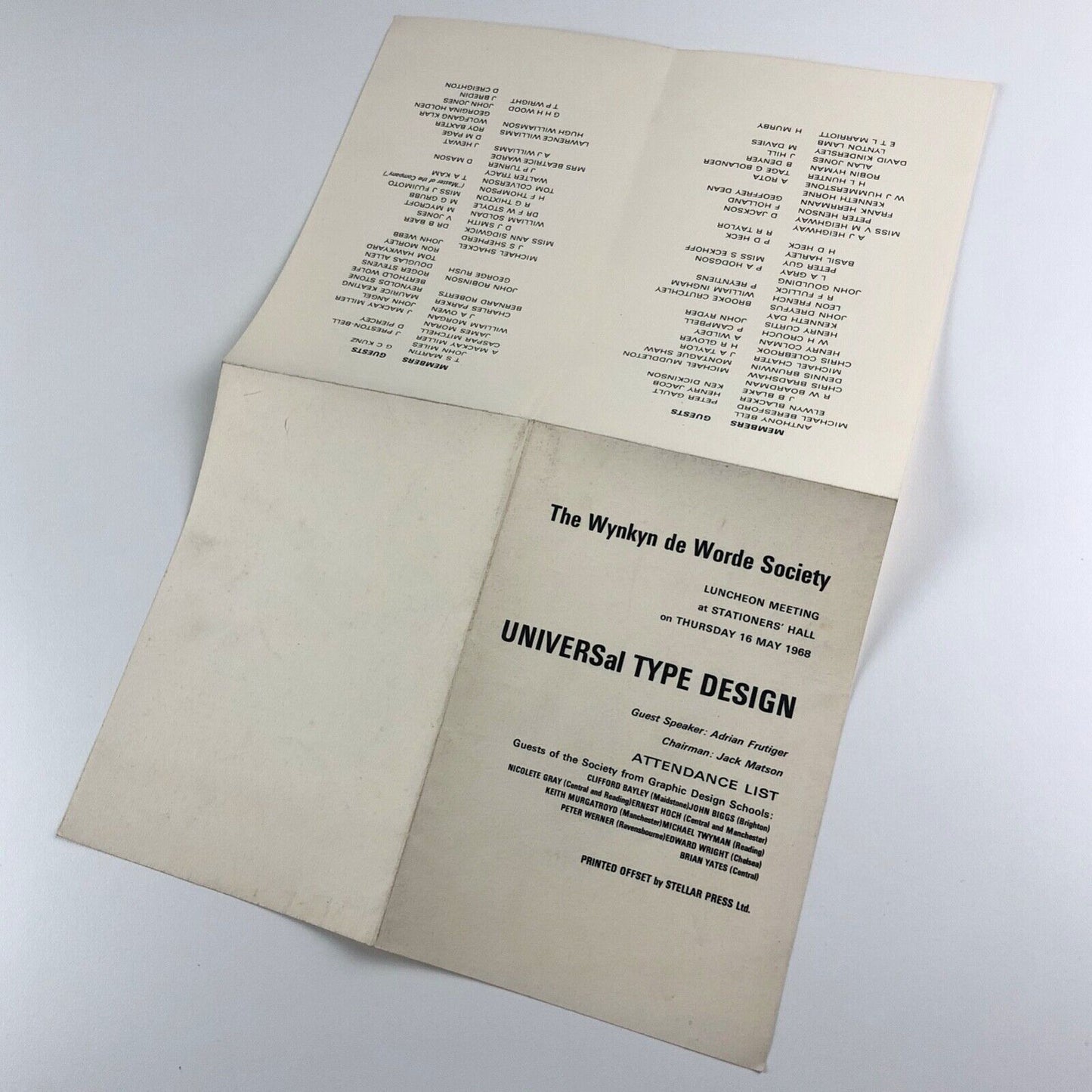 UNIVERSal Type Design: Wynkyn de Worde Society | Speaker Adrian Frutiger, 1968