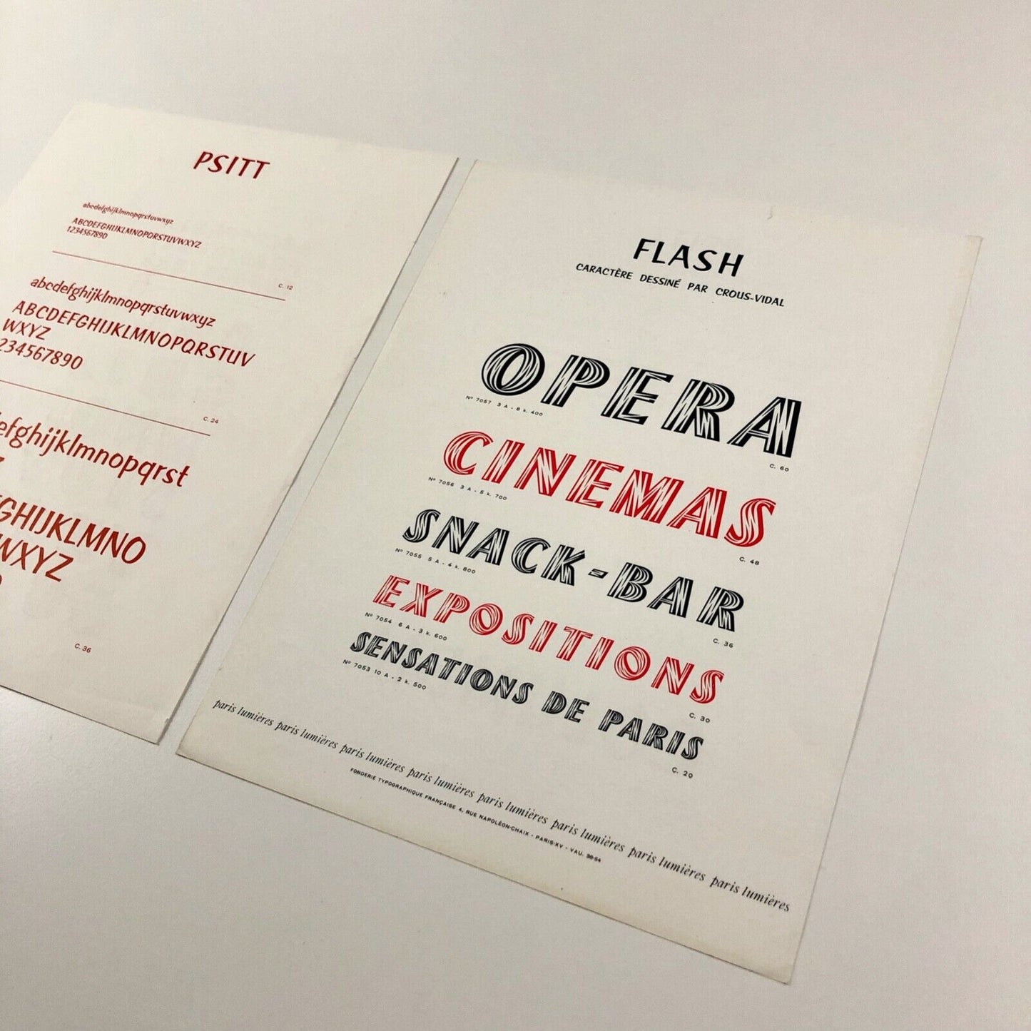 Flash and Psitt – 2 x type specimen sheets | Fonderie Typographique Française