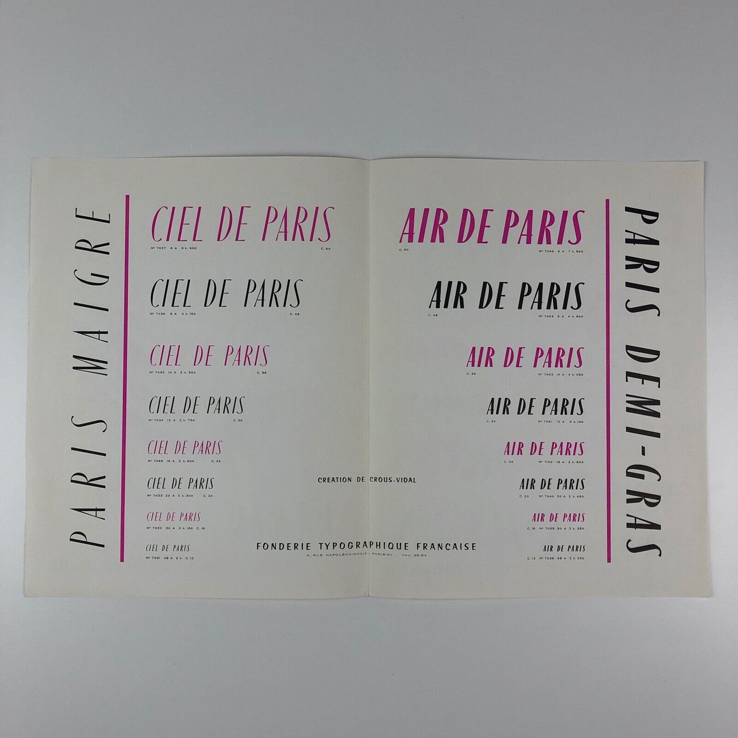 Type specimen leaflet Fonderie Typographique Français Paris & Flash Crous-Vidal