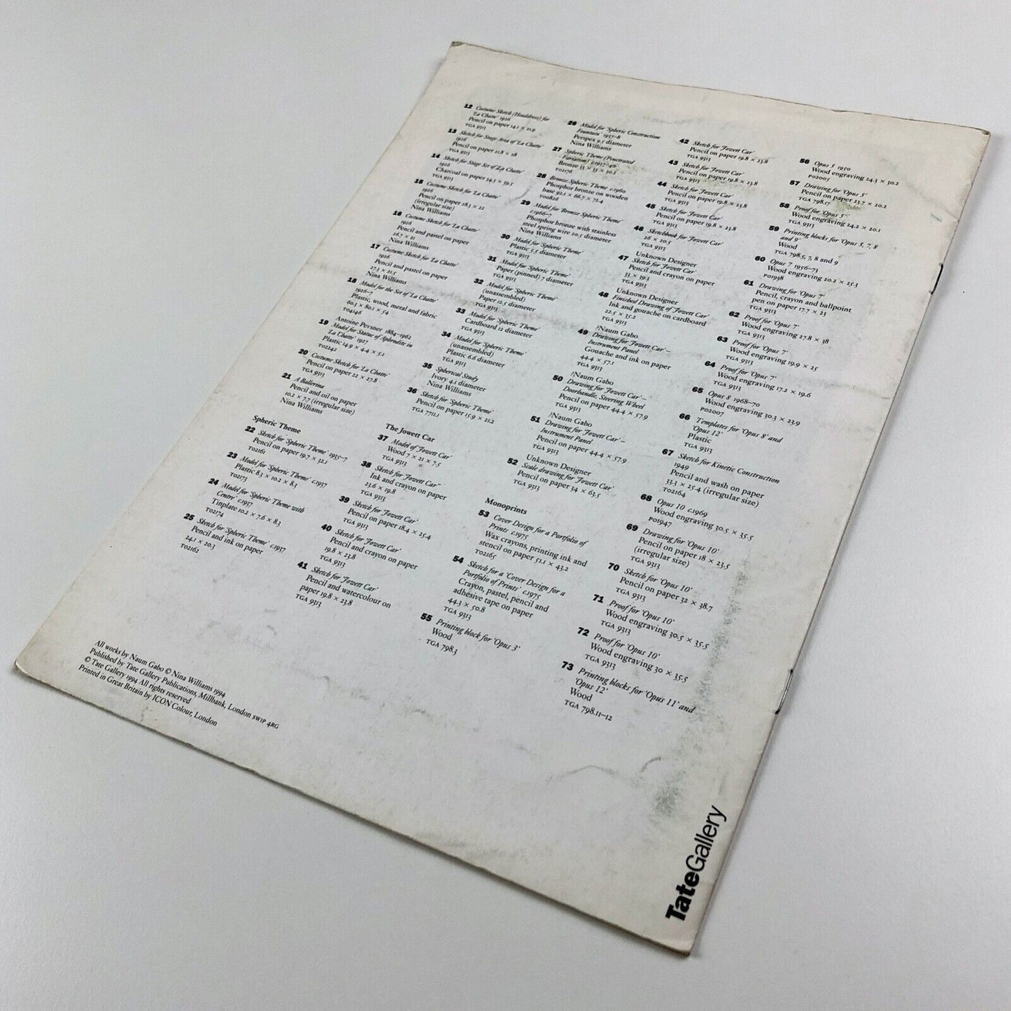 Leaflet for Naum Gabo. The Creative Process | Tate Gallery guide, 1994