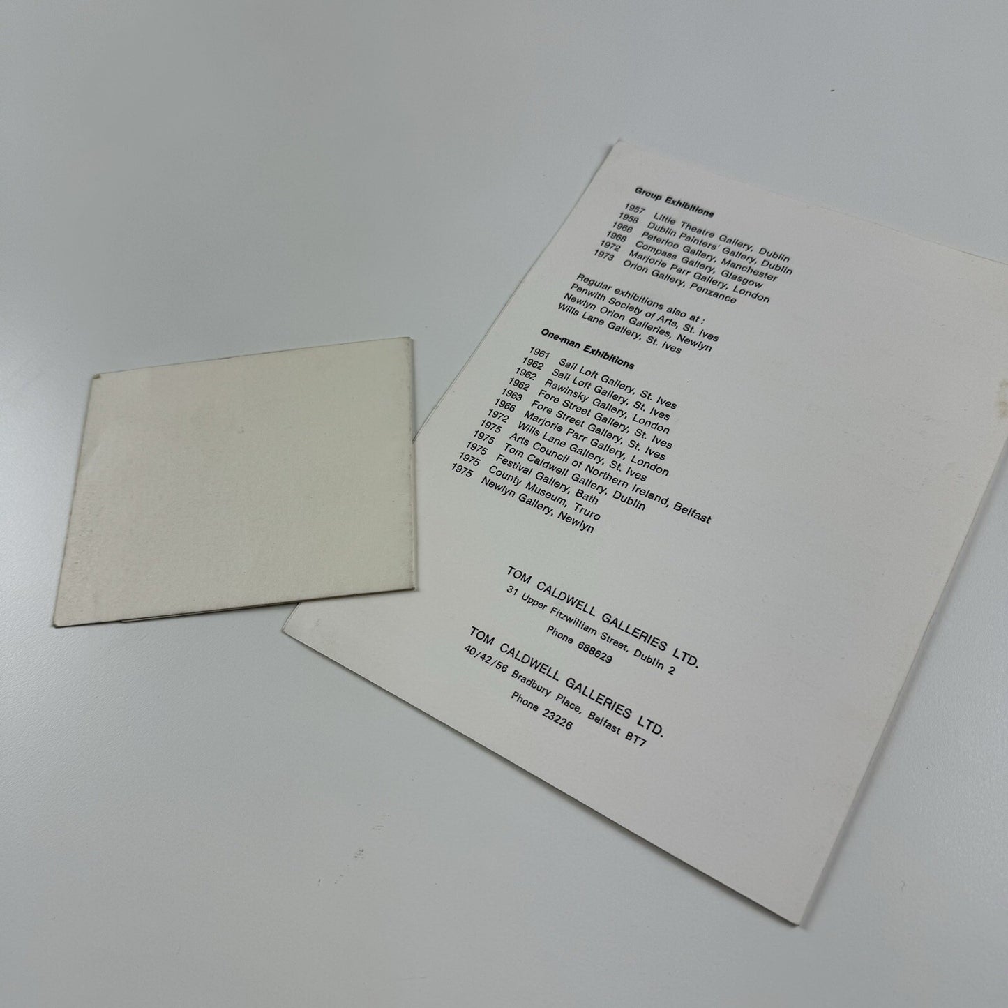 Tony O'Malley – Folded card and Private View invite | Tom Caldwell Galleries Dublin | Signed
