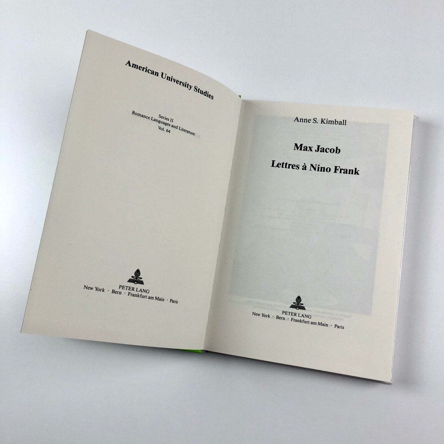 Max Jacob Lettres à Nino Frank by Anne S. Kimball | Peter Lang 1989