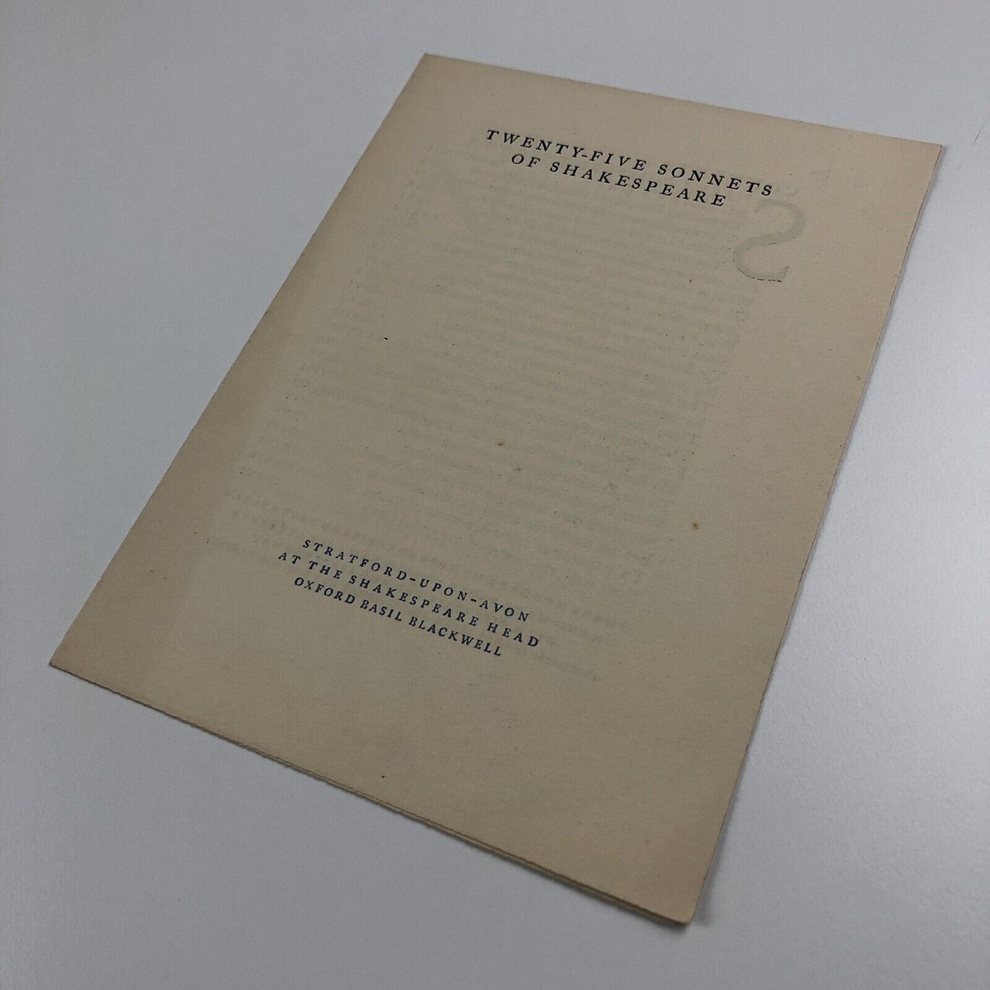 Specimen page/prospectus – Twenty-five sonnets of Shakespeare | The Shakespeare Head Press | Undated, perhaps c.1922