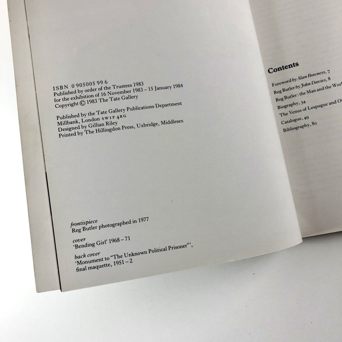 Reg Butler | Tate Gallery exhibition catalogue, 1983
