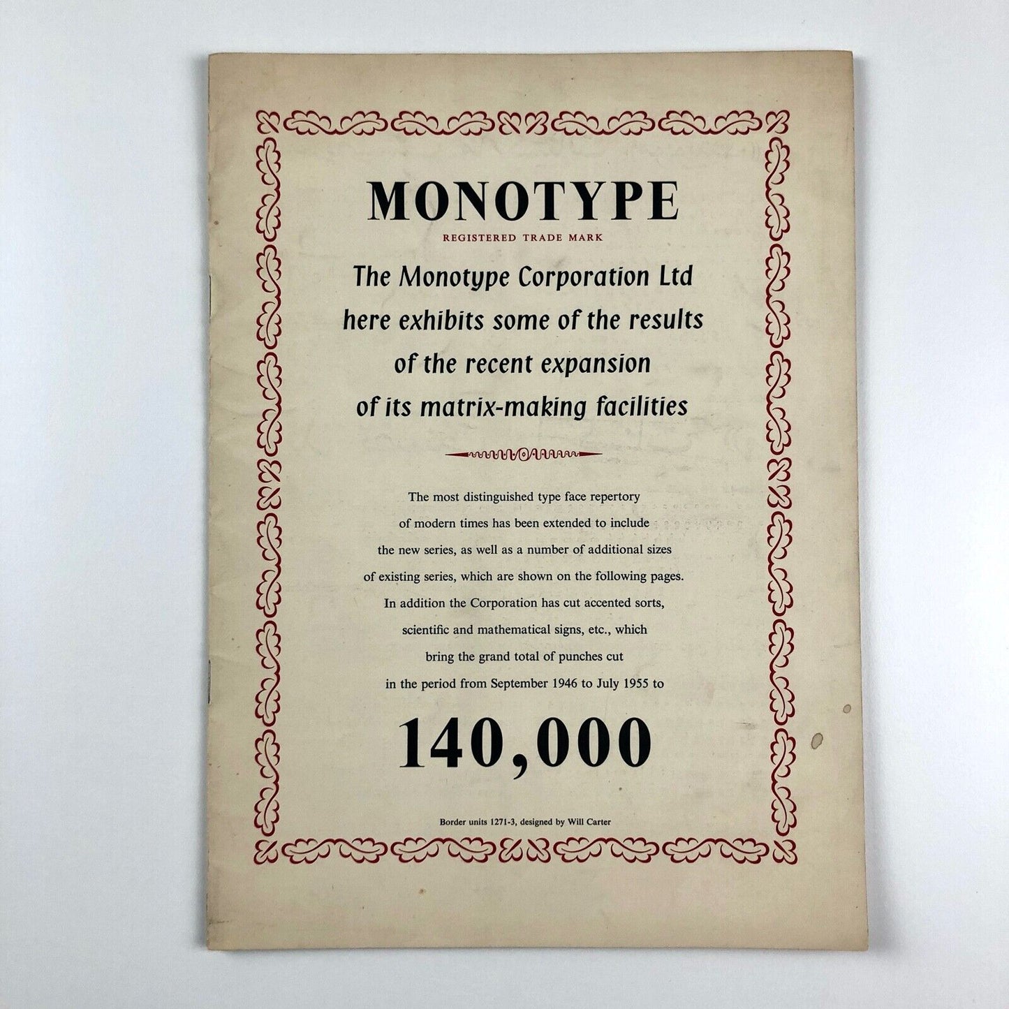 Monotype matrix-making | 1955 type specimen booklet | Will Carter, Ashley Havinden