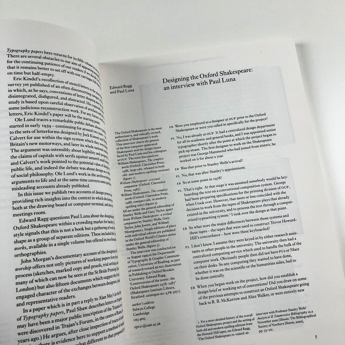 Typography Papers 5 | University of Reading, 2003 | Editor Paul Stiff
