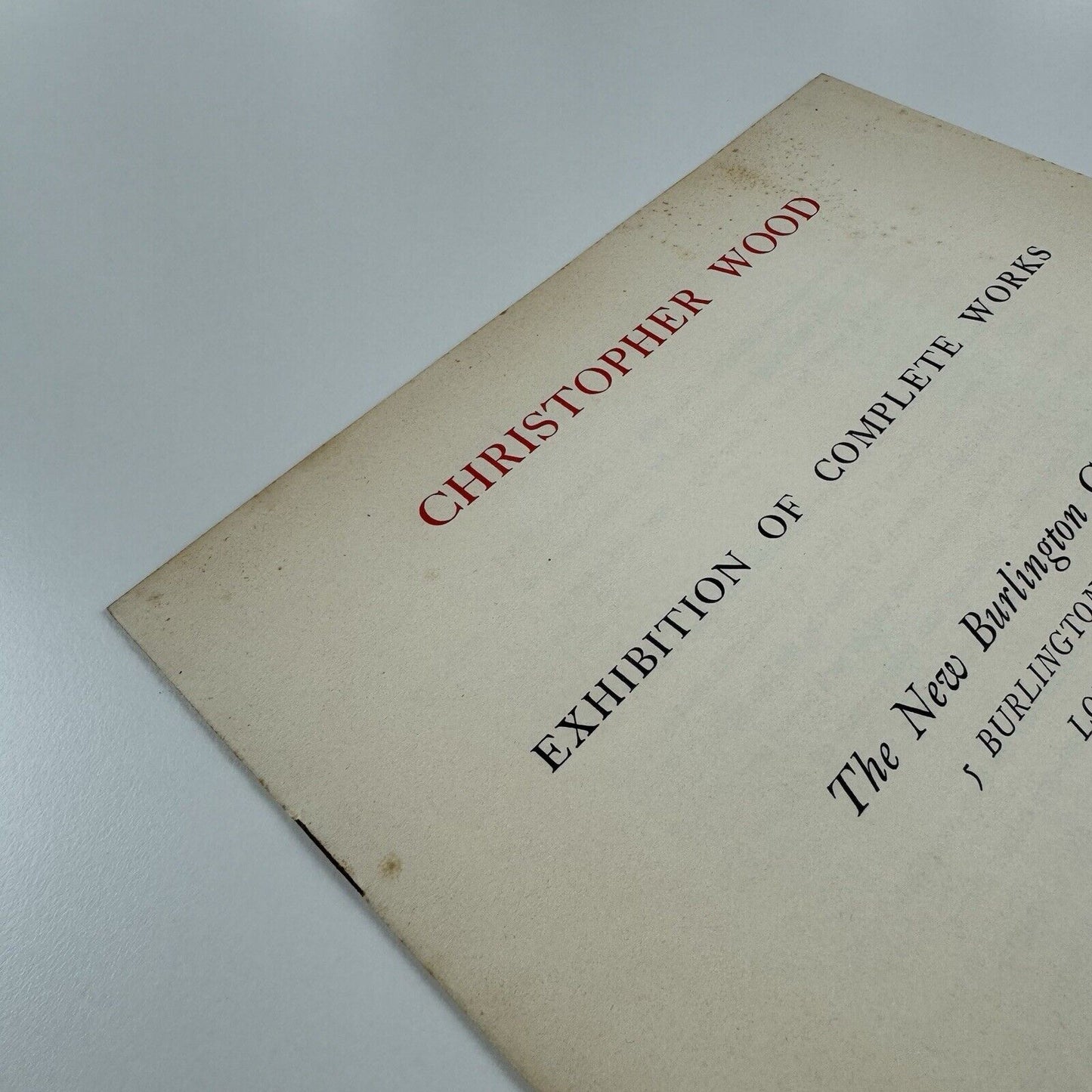 Christopher Wood – Exhibition of Complete Works | New Burlington Galleries / Redfern Gallery leaflet, 1938