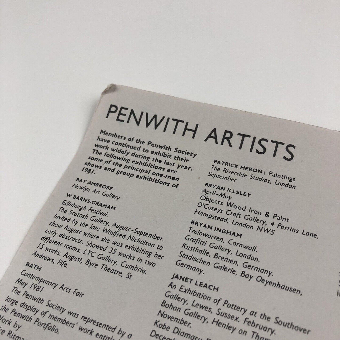 Penwith Galleries – Broadsheet from the Chairman | Winter, 1982
