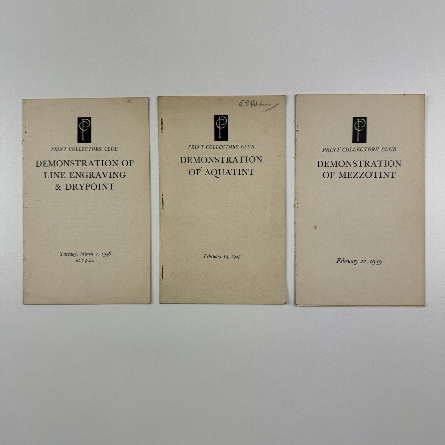 3 x Print Collectors' Club leaflets: aquatint, engraving, mezzotint | 1947-9