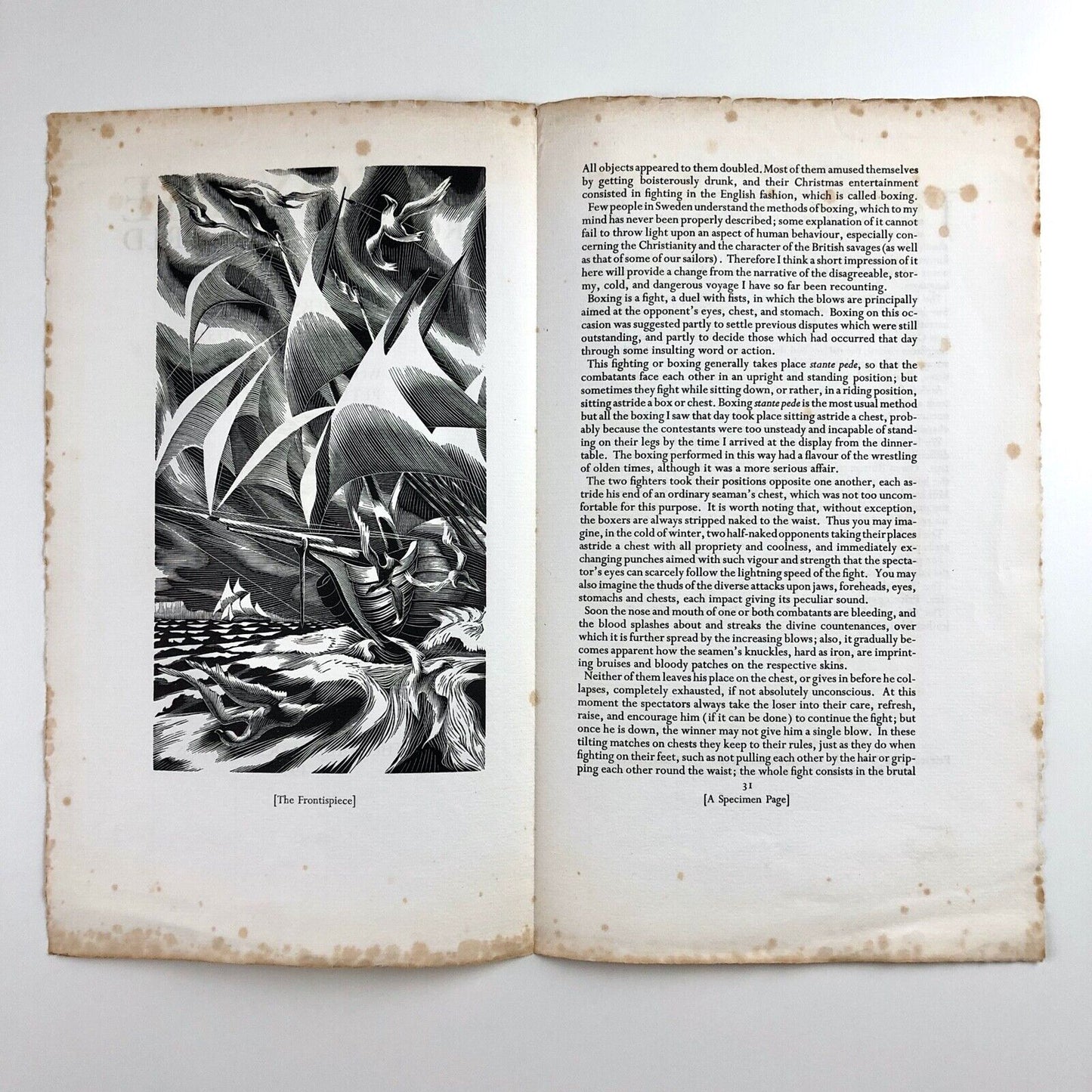 Prospectus for A Voyage Round the World with Captain James Cook in HMS Resolution by Anders Sparrman | Golden Cockerel Press, 1944 | Wood-engravings by Peter Barker-Mill