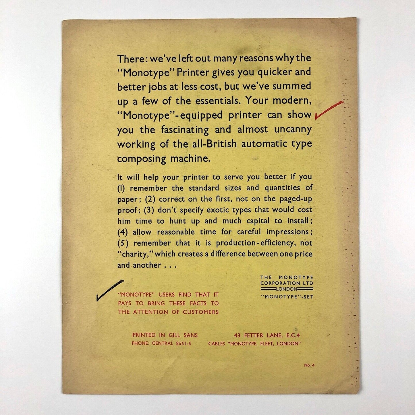 Monotype advertisement 'Buyers of Printing' | Promotional leaflet | May 1931 in Gill Sans