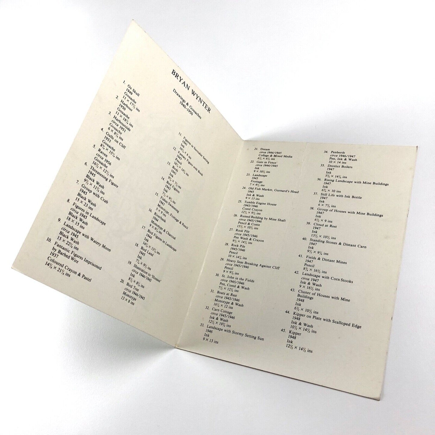 Folding card for Bryan Wynter. Drawings & Gouaches 1940-1950 | New Art Centre, 1983