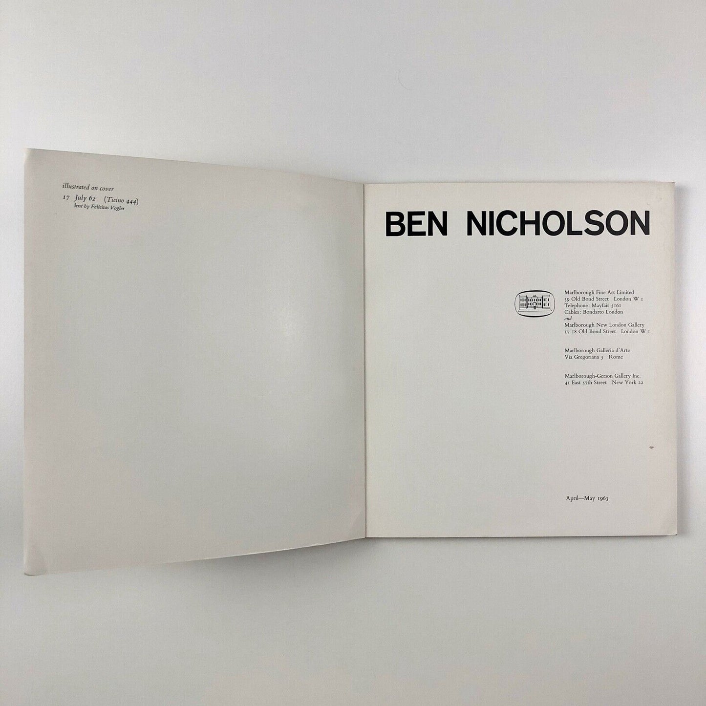 Ben Nicholson exhibition catalogue | Marlborough Fine Art, 1963