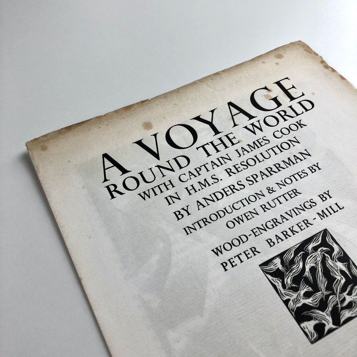 Prospectus for A Voyage Round the World with Captain James Cook in HMS Resolution by Anders Sparrman | Golden Cockerel Press, 1944 | Wood-engravings by Peter Barker-Mill