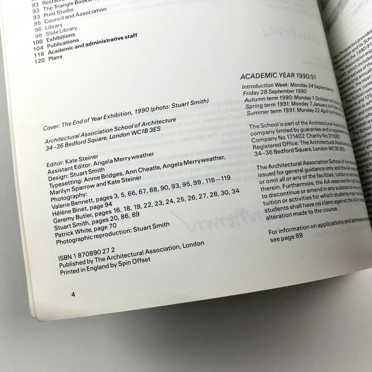Architectural Association | School of Architecture prospectus, 1990-91