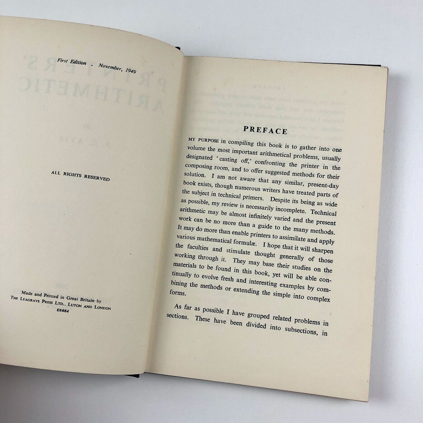 Printers' Arithmetic by F. C. Avis | The Leagrave Press, 1949