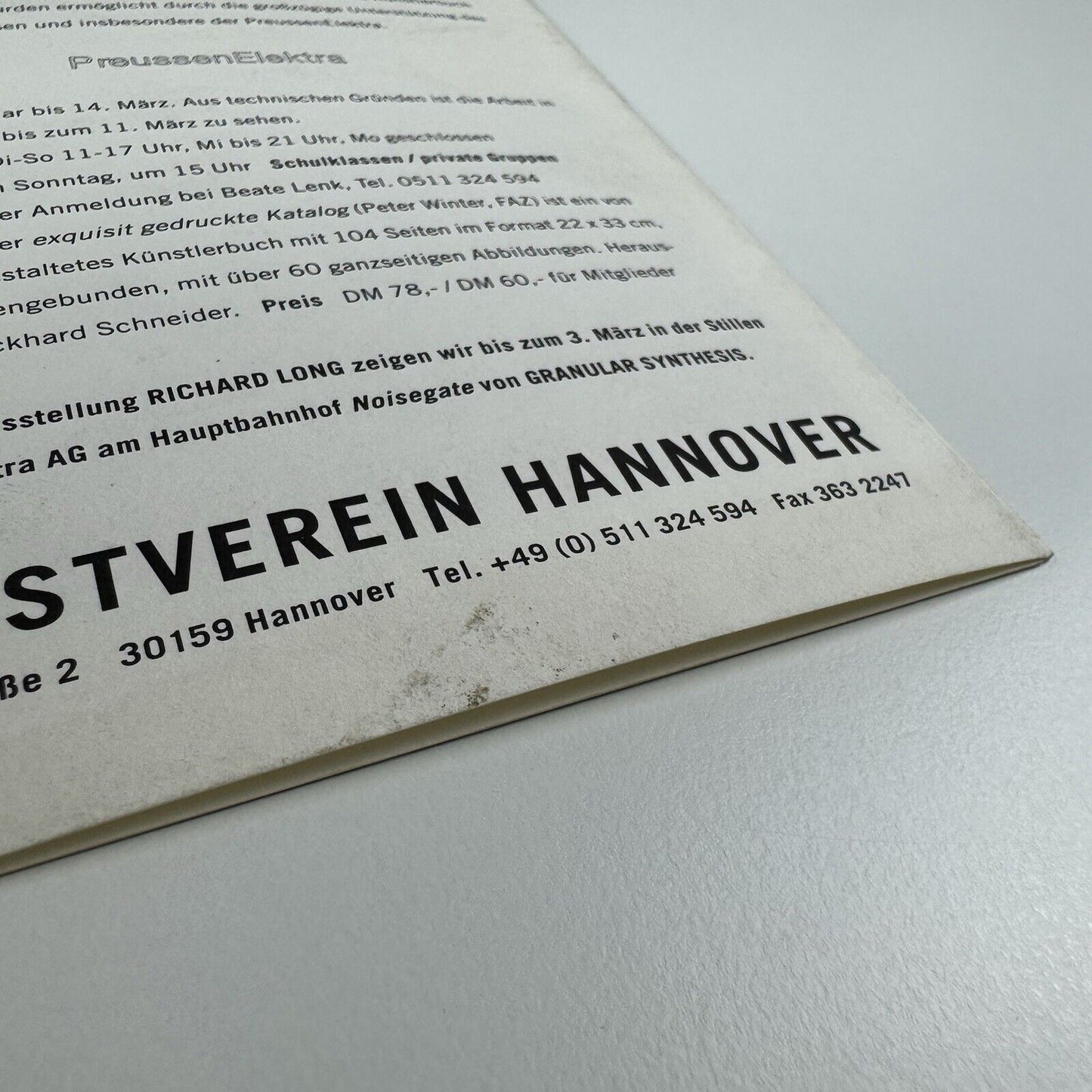 Gallery leaflet Richard Long. Every Grain of Sand | Kunstverein Hannover, undated