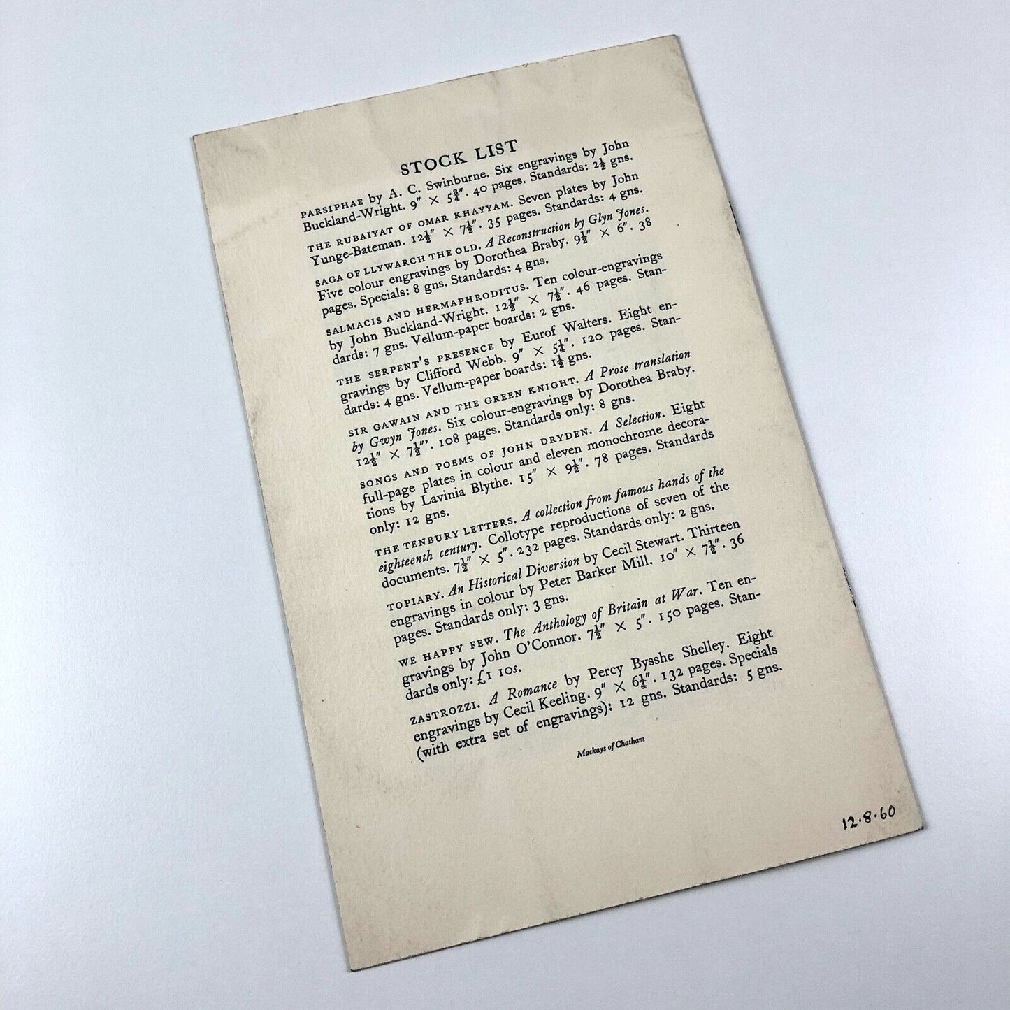 Cockerels in Review for 1960 | Golden Cockerel Press pamphlet