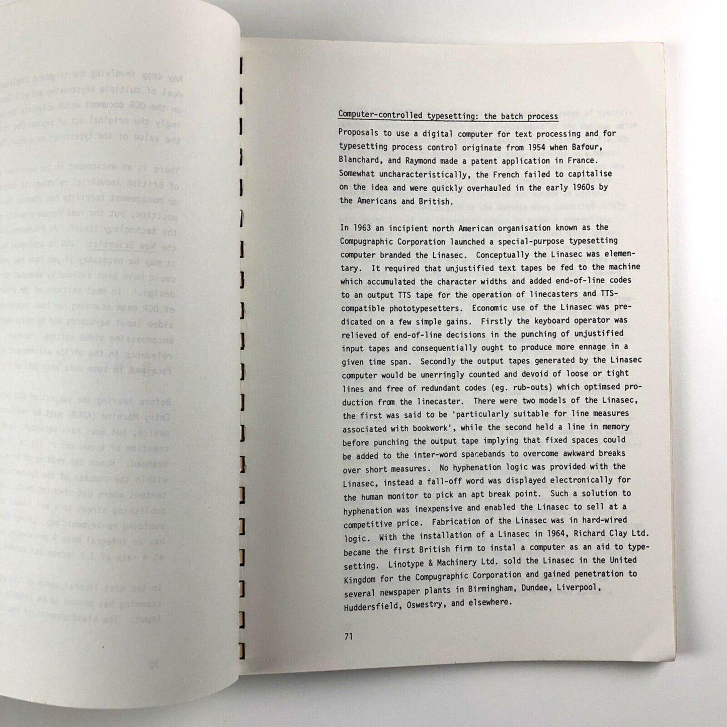 Commercial Phototypesetting in the United Kingdom by L.W. Wallis 1982