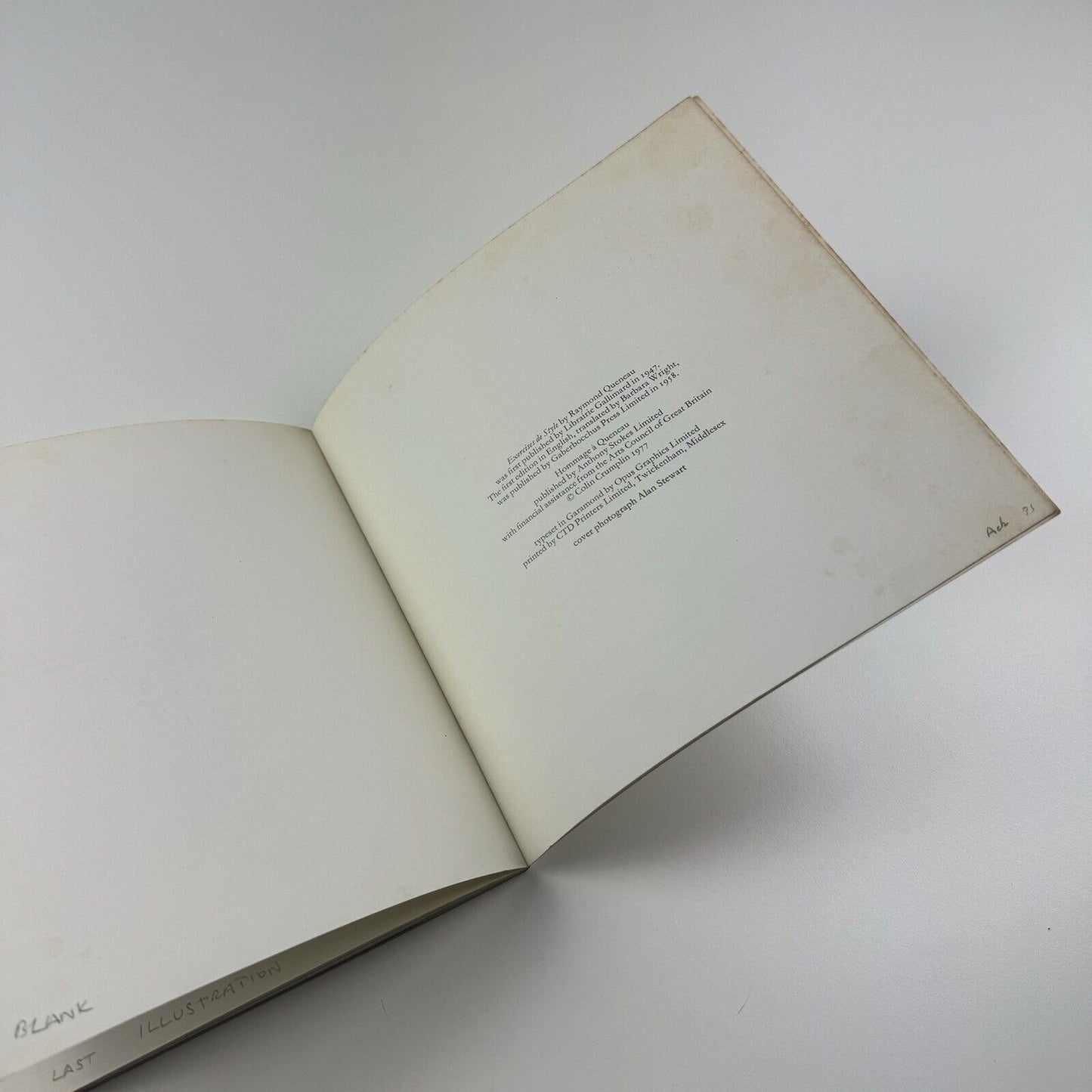 Hommage à Queneau – Colin Crumplin, 1977 | Marked up proof copy
