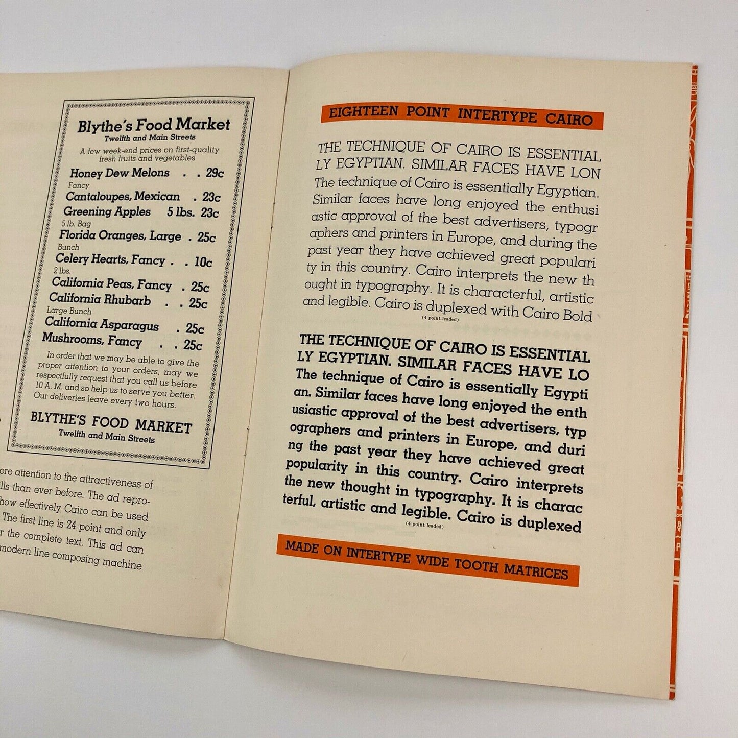 Cairo type specimen | Intertype Corporation Brooklyn New York 1933?