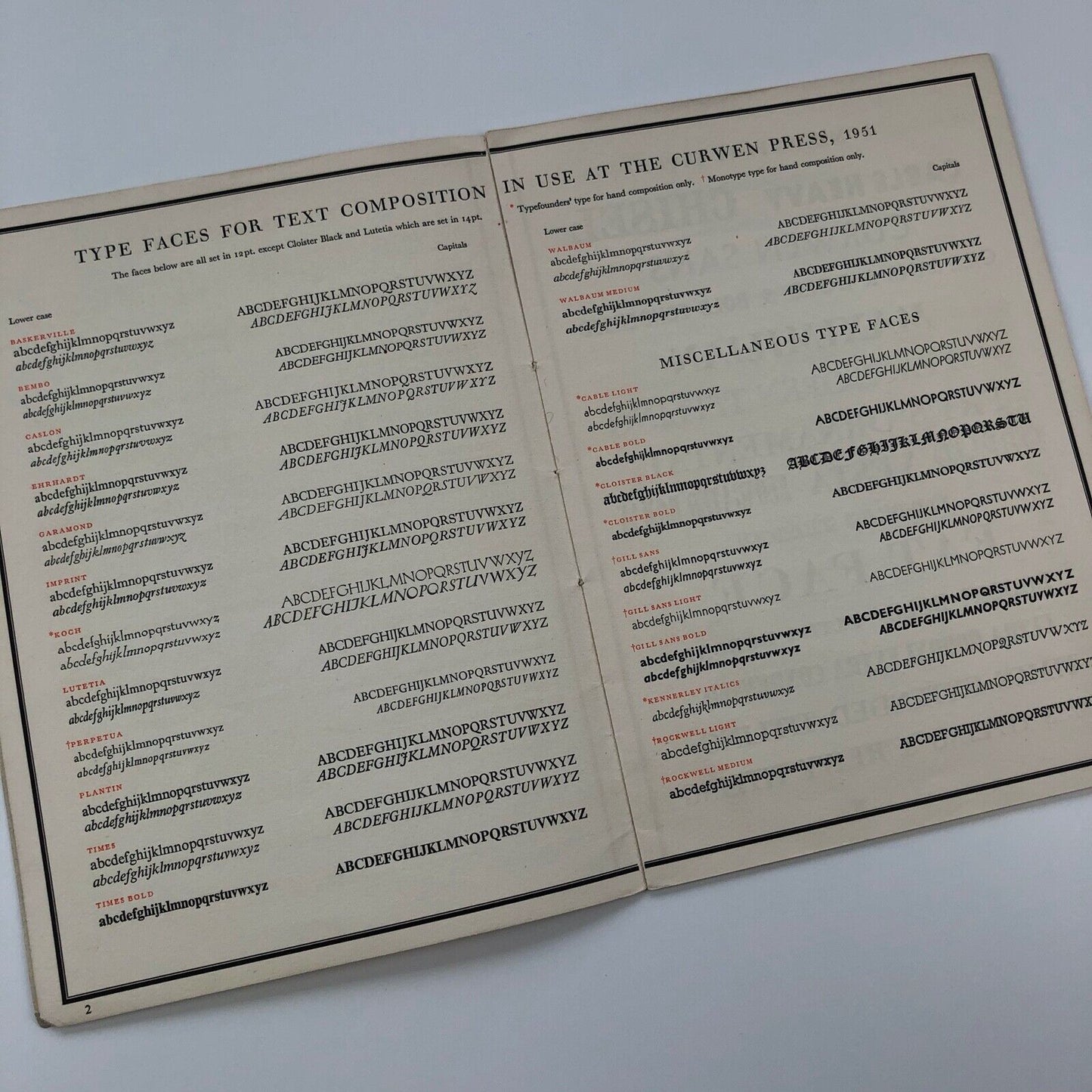 Type Faces in use at The Curwen Press | 1951 Type specimen brochure