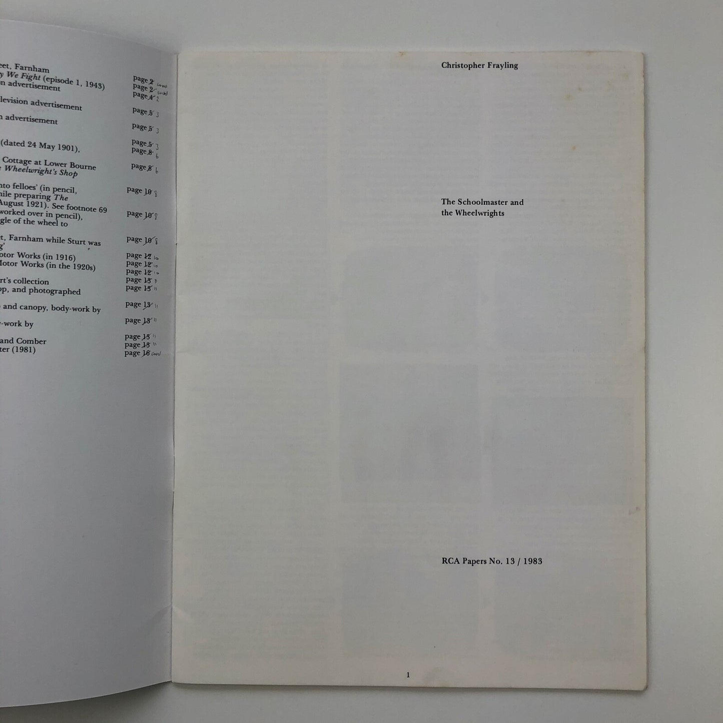 The Schoolmaster and the Wheelwrights | Christopher Frayling | RCA Papers No 13, 1983