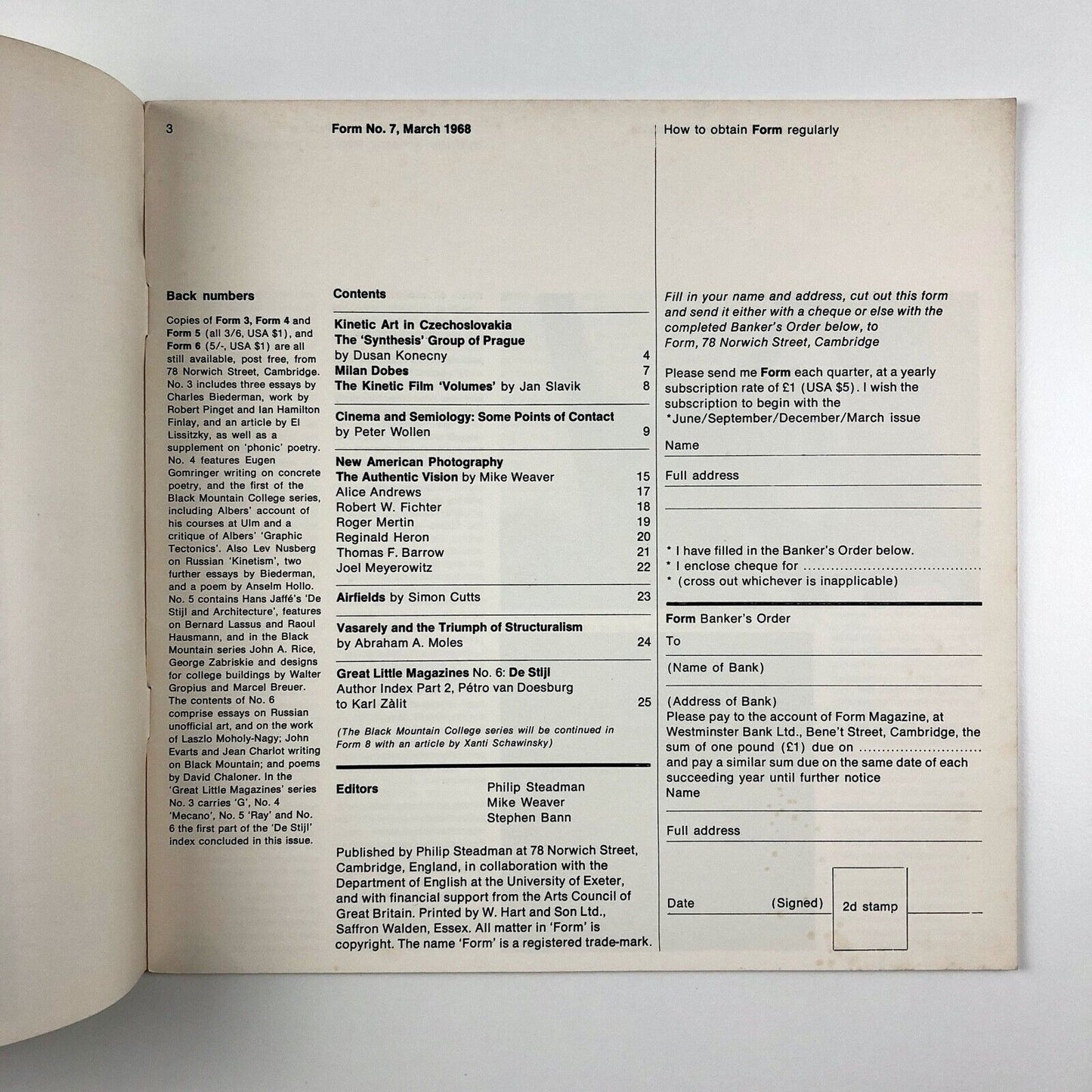 Form No. 7 art magazine | Kinetic Art, Vasarely, De Stijl | March 1968 Steadman