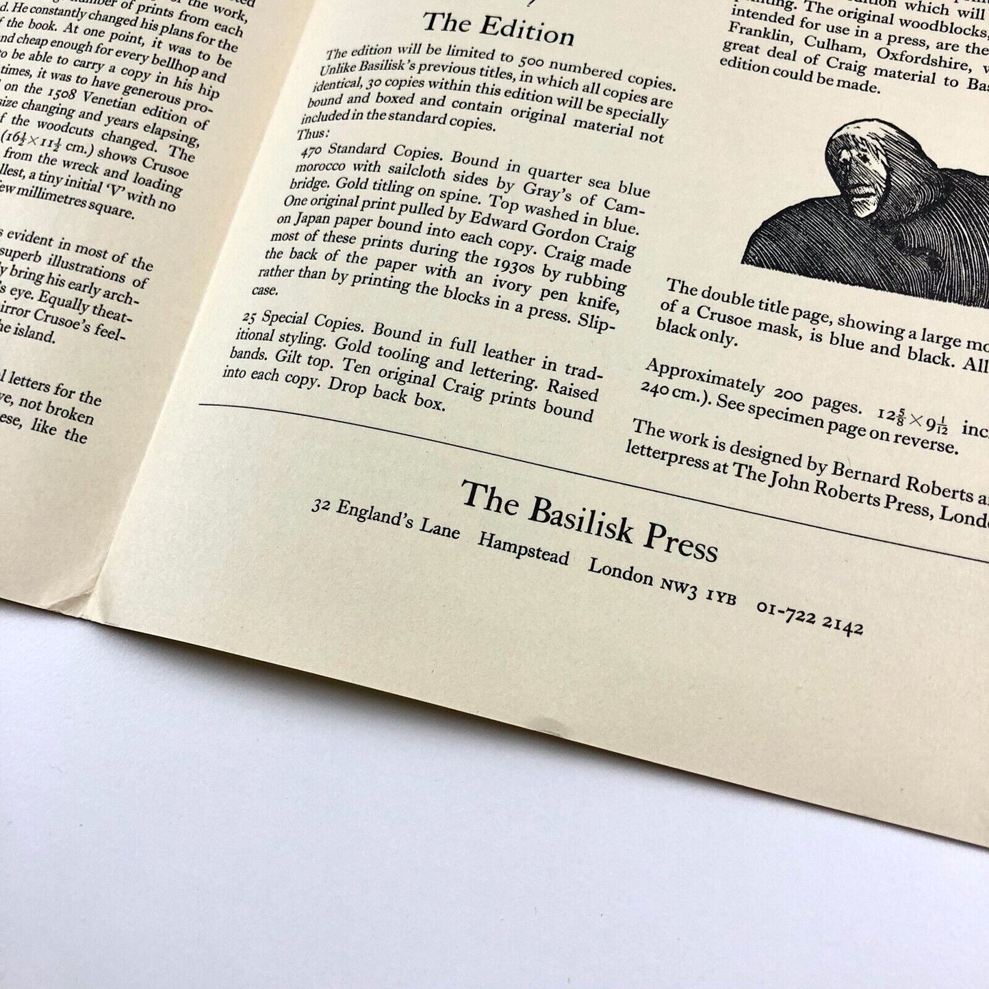 The Basilisk Press | Robinson Crusoe – prospectus leaflet 1979 and ephemera