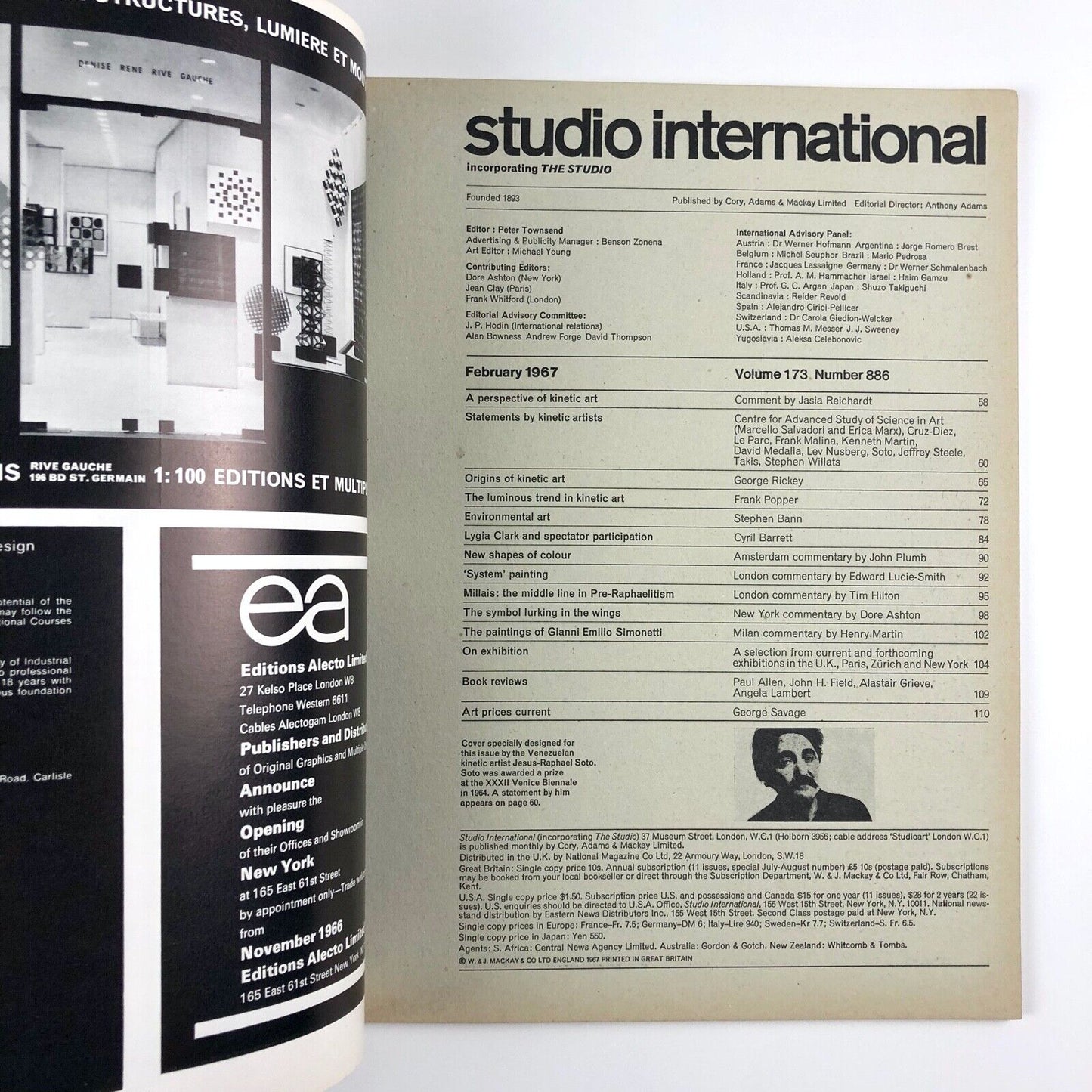 Studio International journal of modern art | Kinetic Art | Vol 173, No 886 | Feb 1967 | front cover design by Jesus-Raphael Soto