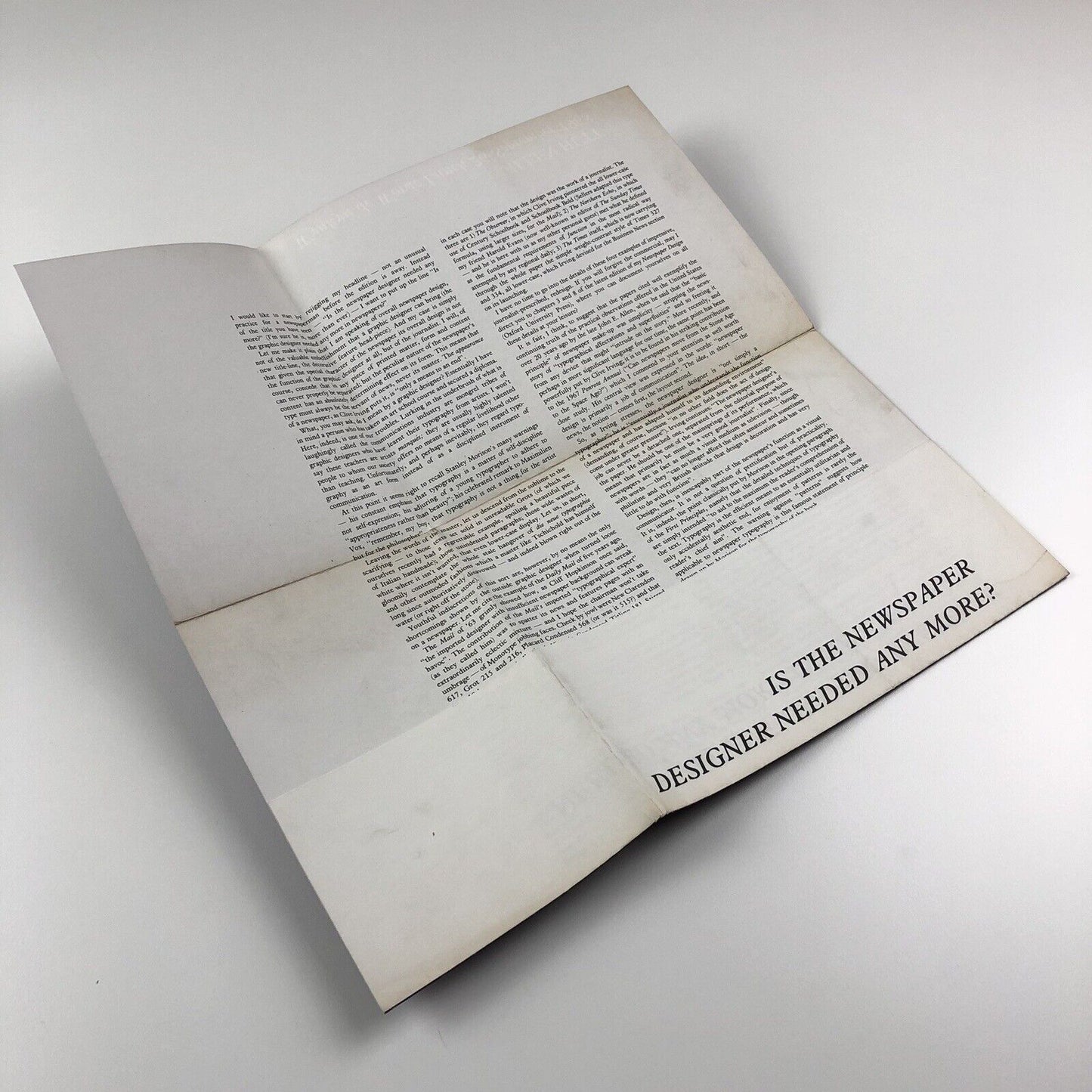 Allen Hutt. Printed typescript/keepsake for talk to the Wynkyn de Worde Lunch 26 September 1968 - 'Is the newspaper designer needed any more?'