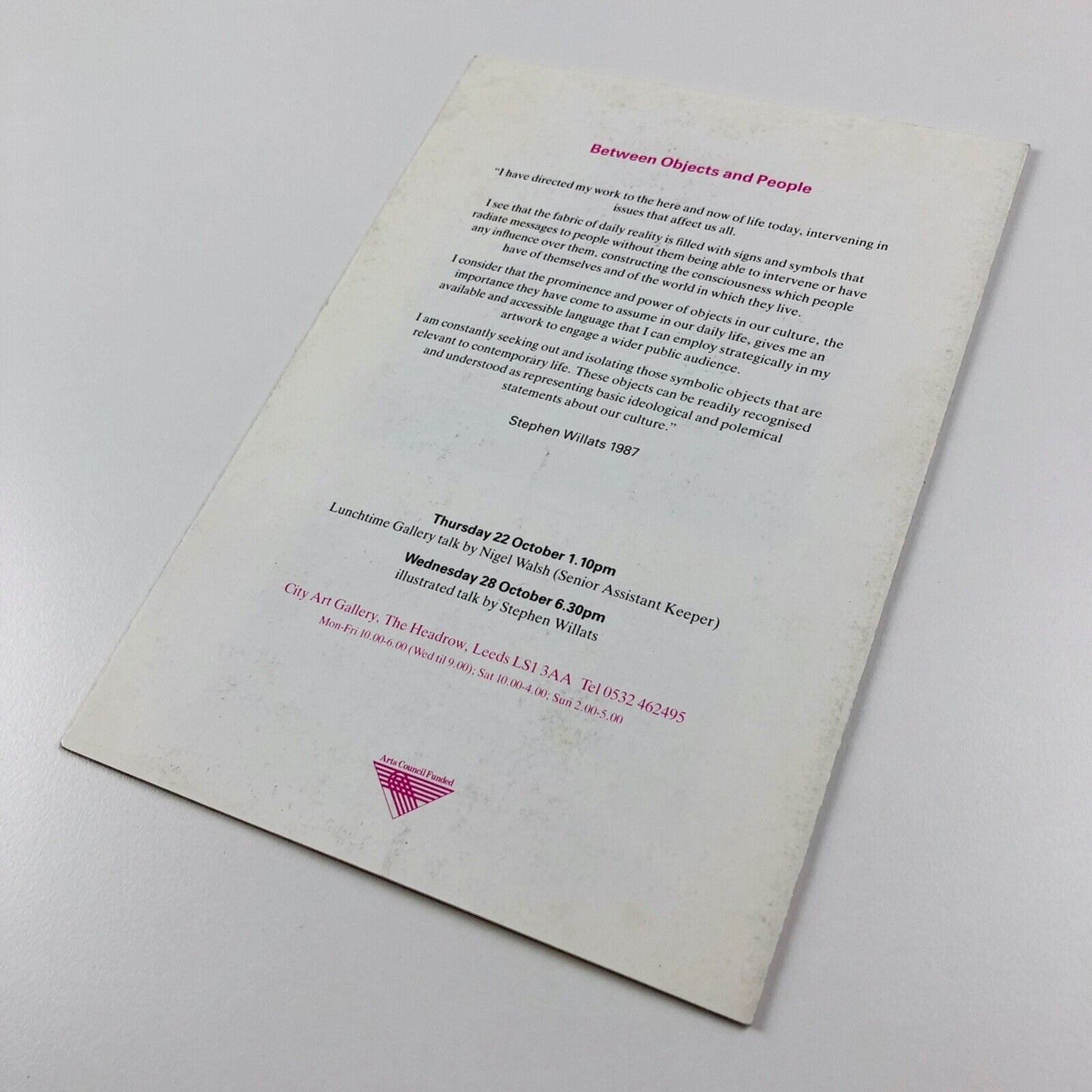 Leaflet for Stephen Willats. Between Objects and People. Perspectives on Contemporary Living | Leeds City Art Gallery, 1987