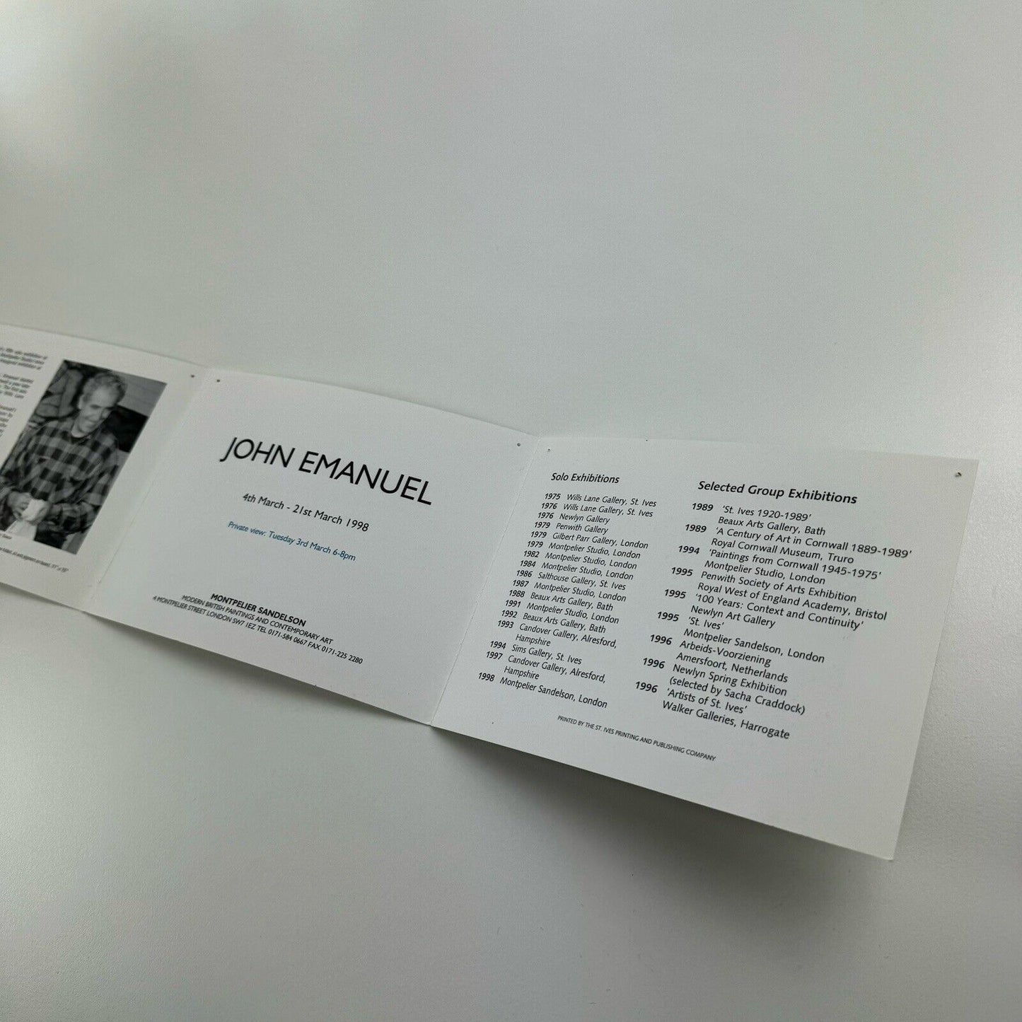 John Emanuel exhibition – folded card | Montpelier Sandelson London, 1998
