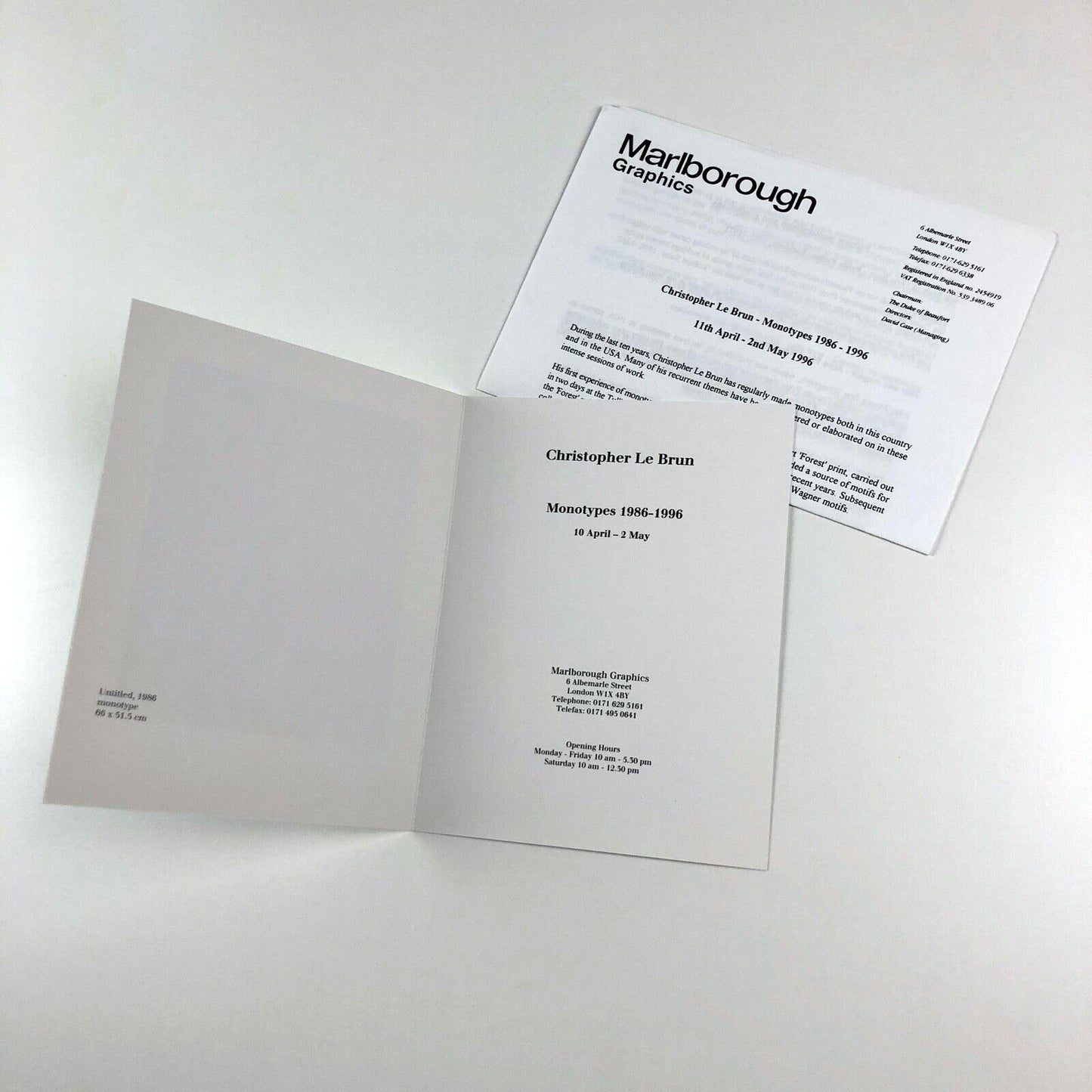 Christopher Le Brun. Monotypes 1986-1996 | Card flyer, Marlborough Graphics London