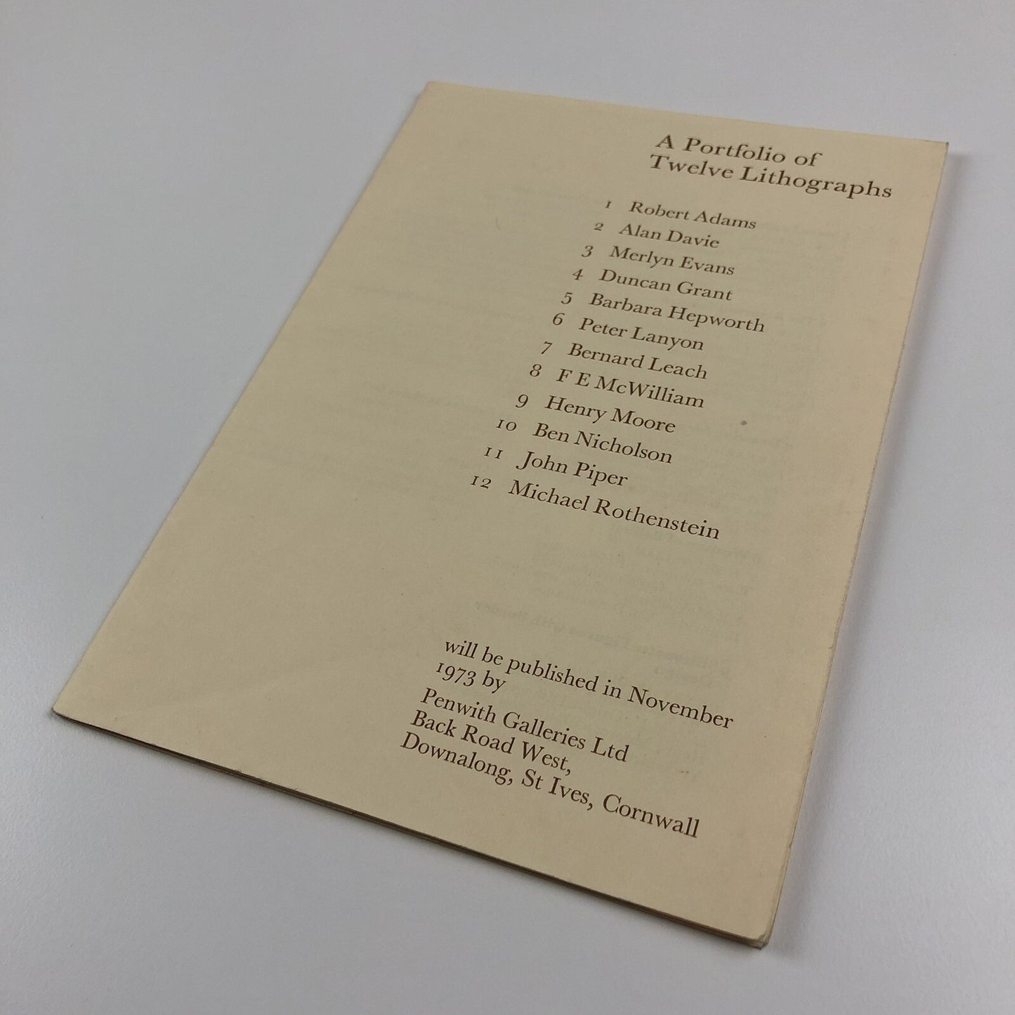 Leaflet – A Portfolio of Twelve Lithographs | Penwith Galleries, November 1973
