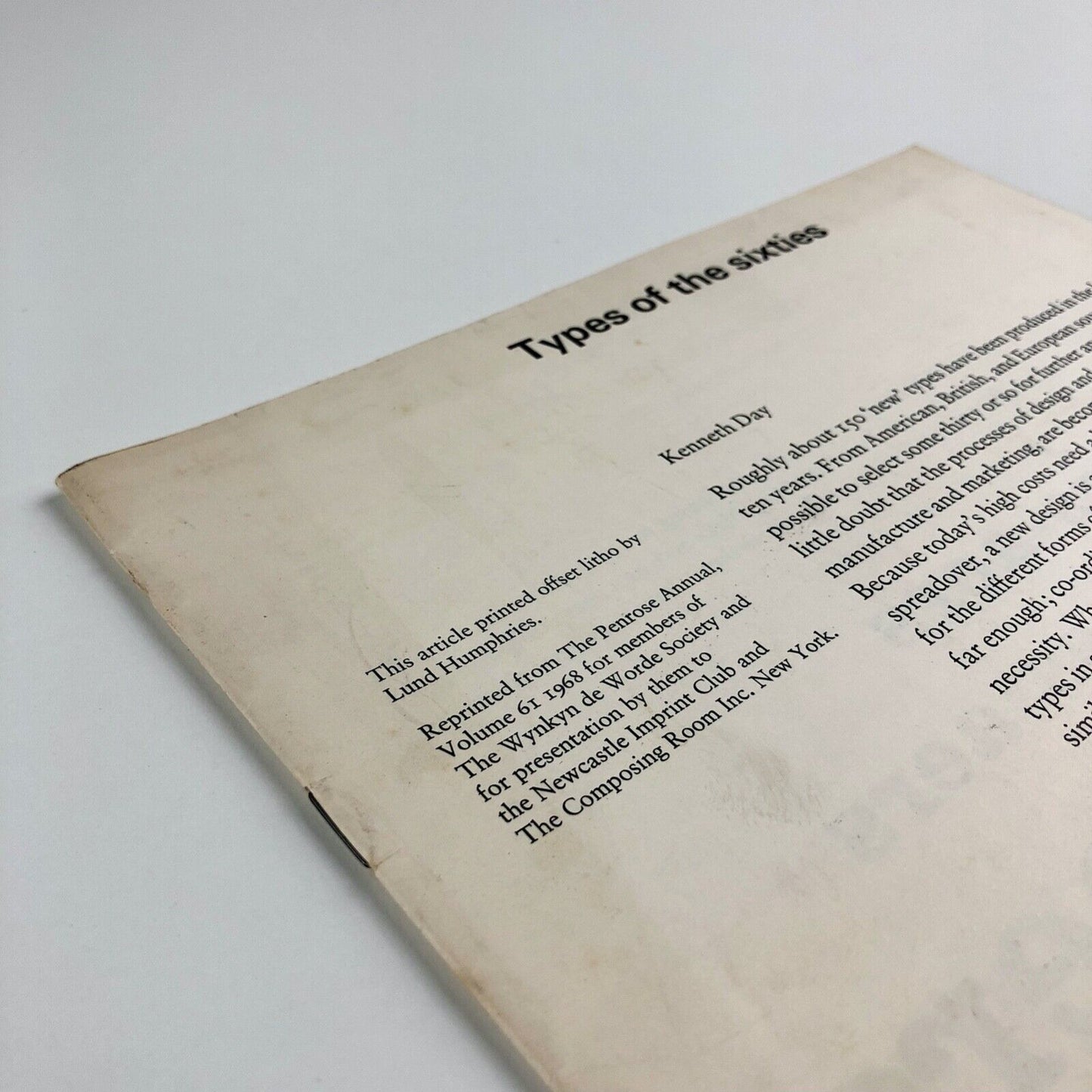 Types of the Sixties, by Kenneth Day | Leaflet, reprinted from The Penrose Annual, 1968