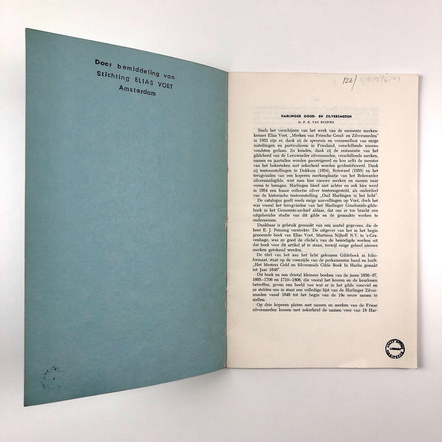Harlinger goud-en zilversmeden | Ir. F. E. van Ruyven De Vrije Fries 1960