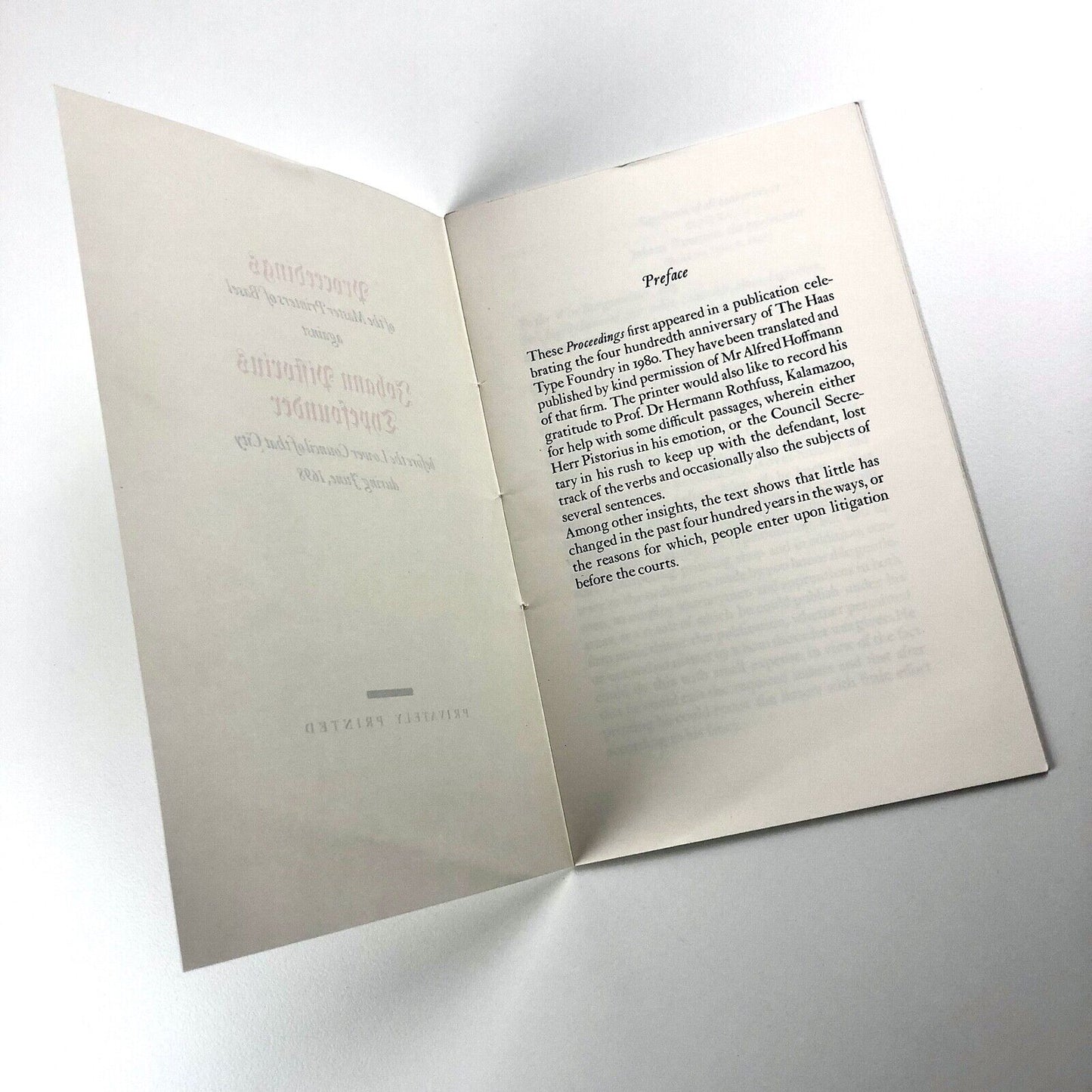 Proceedings of the Master Printers of Basel against Johann Pistorius. Before the Lower Council of that City during June, 1698 | Paul Hayden Duensing, Vicksburg, 1982