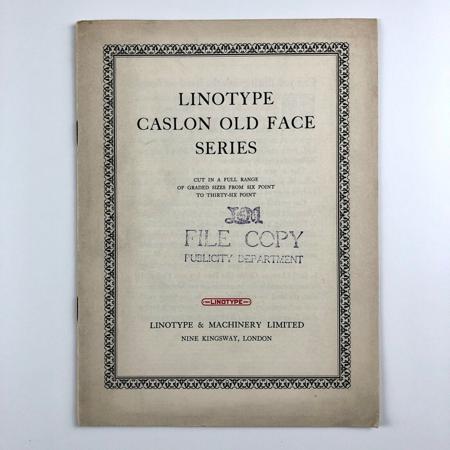 Linotype Caslon Old Face Series specimen booklet | Linotype & Machinery, 1930