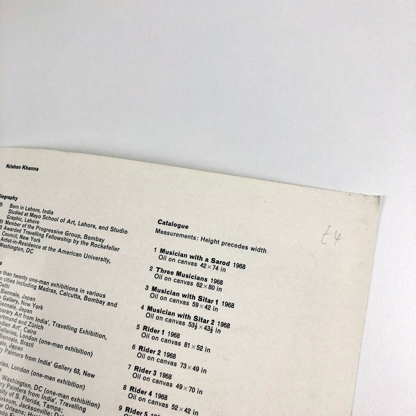 Krishen Khanna exhibition leaflet/folding card | New Art Centre London, 1968